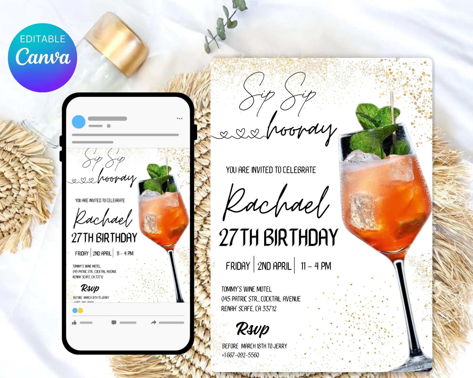 Cocktail Birthday Party Invitation| Cocktails Party Invitation| Happy Hour Drinks Party Invitation| Happy hour Invitation| Editable Template