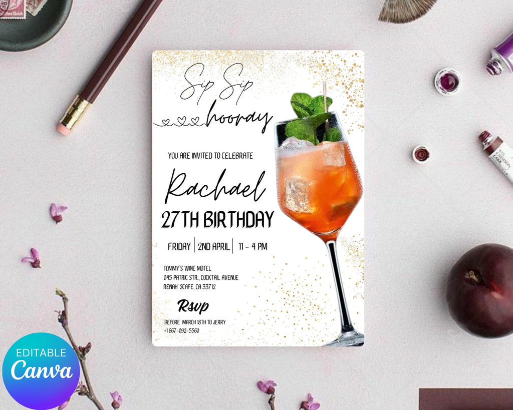 Cocktail Birthday Party Invitation| Cocktails Party Invitation| Happy Hour Drinks Party Invitation| Happy hour Invitation| Editable Template