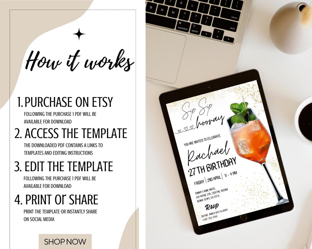 Cocktail Birthday Party Invitation| Cocktails Party Invitation| Happy Hour Drinks Party Invitation| Happy hour Invitation| Editable Template