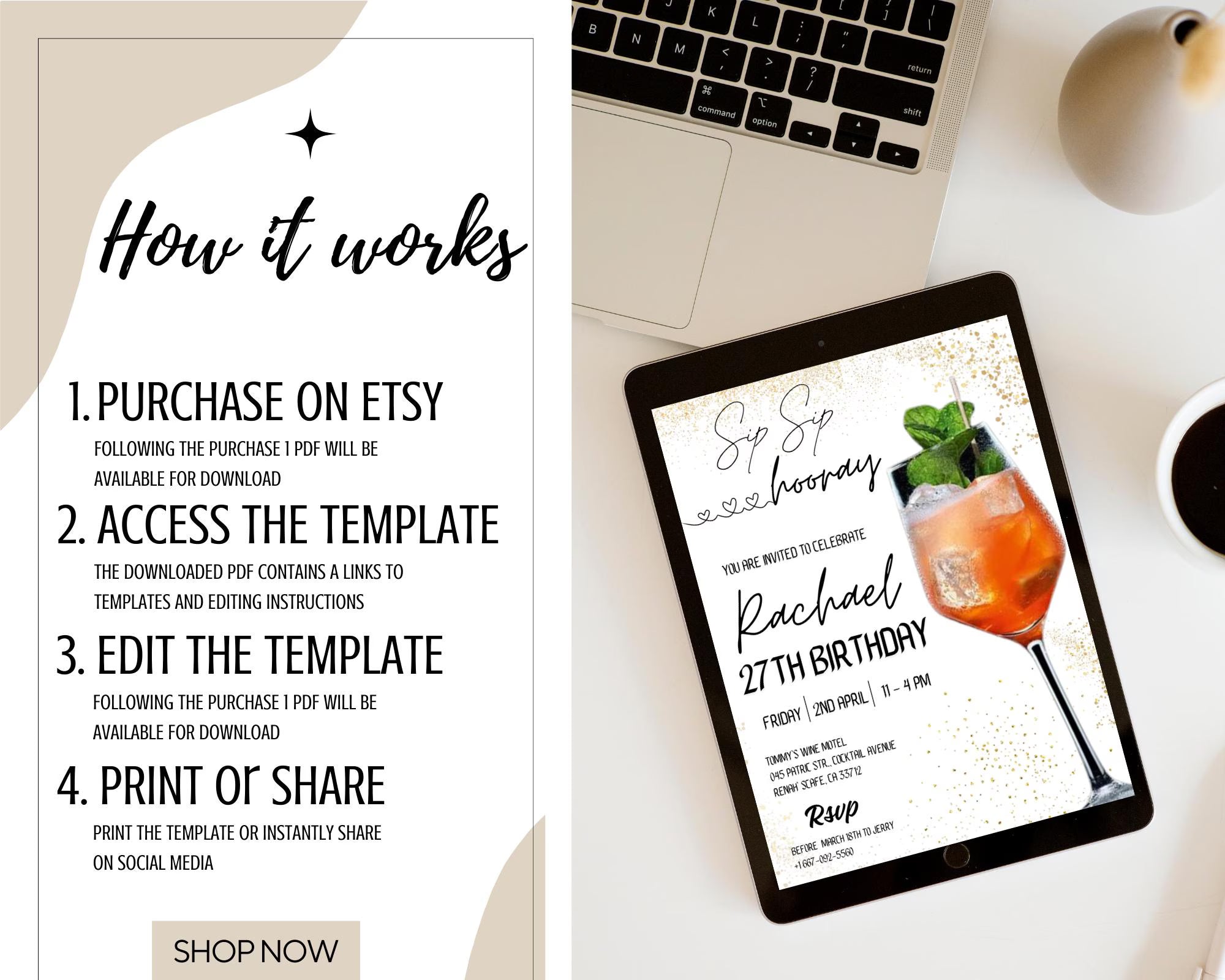 Cocktail Birthday Party Invitation| Cocktails Party Invitation| Happy Hour Drinks Party Invitation| Happy hour Invitation| Editable Template