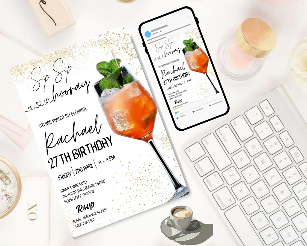 Cocktail Birthday Party Invitation| Cocktails Party Invitation| Happy Hour Drinks Party Invitation| Happy hour Invitation| Editable Template
