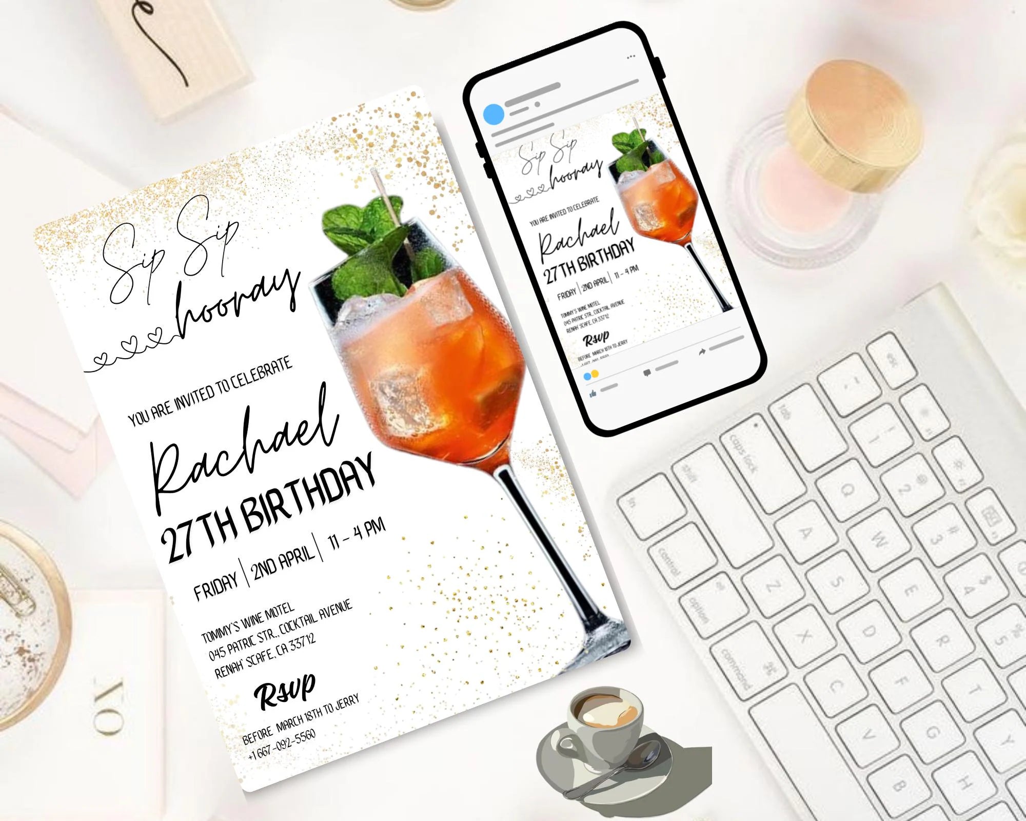 Cocktail Birthday Party Invitation| Cocktails Party Invitation| Happy Hour Drinks Party Invitation| Happy hour Invitation| Editable Template