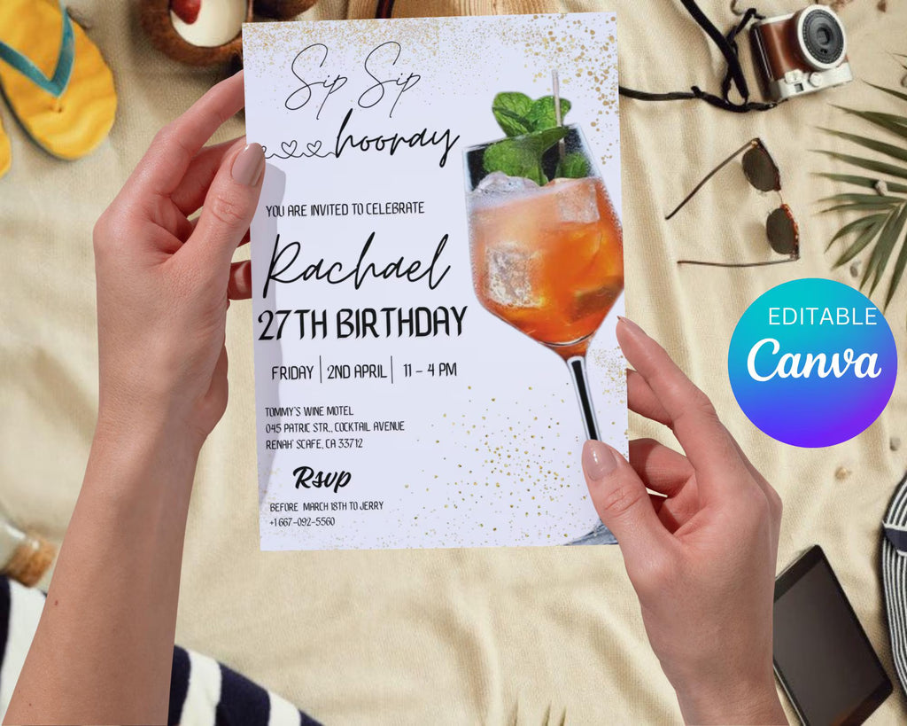 Cocktail Birthday Party Invitation| Cocktails Party Invitation| Happy Hour Drinks Party Invitation| Happy hour Invitation| Editable Template