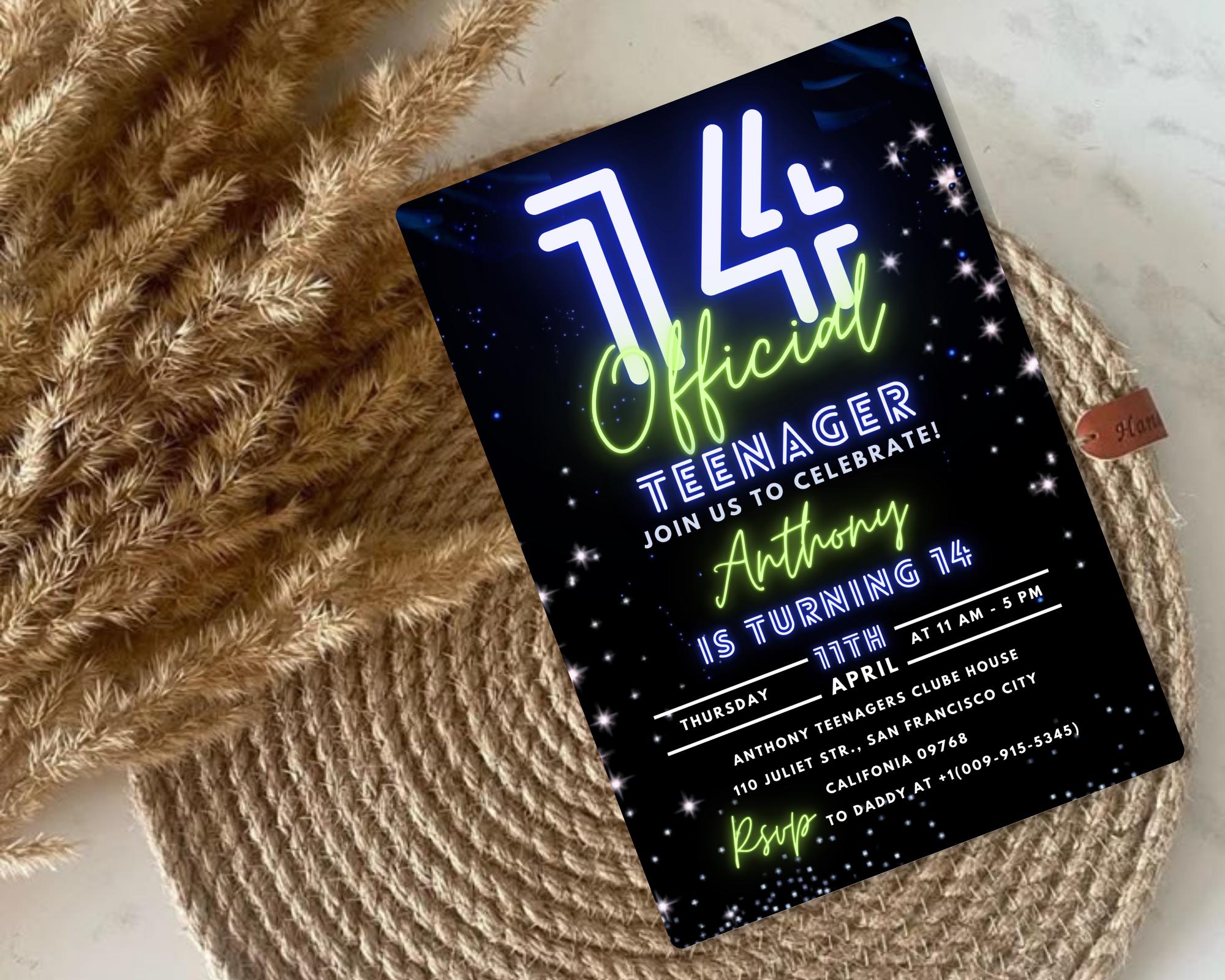 Teen Boy Birthday Invitation Template| 14th Birthday Party Invite| 14Th Invitation| Official Fourteen Boy Birthday Invite| Editable Template