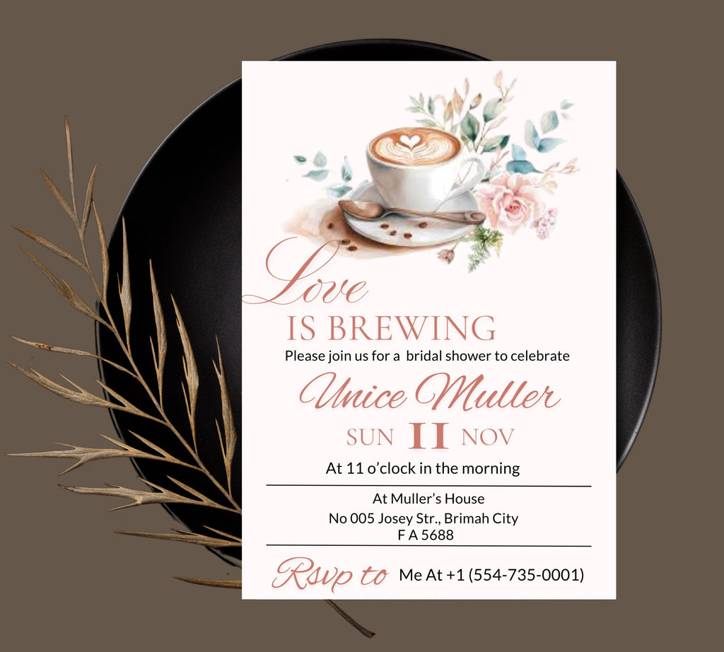 Editable Love Is Brewing Bridal Shower invitation, Coffee Bridal Shower invitation, Printable Brunch Invite, coffee invite