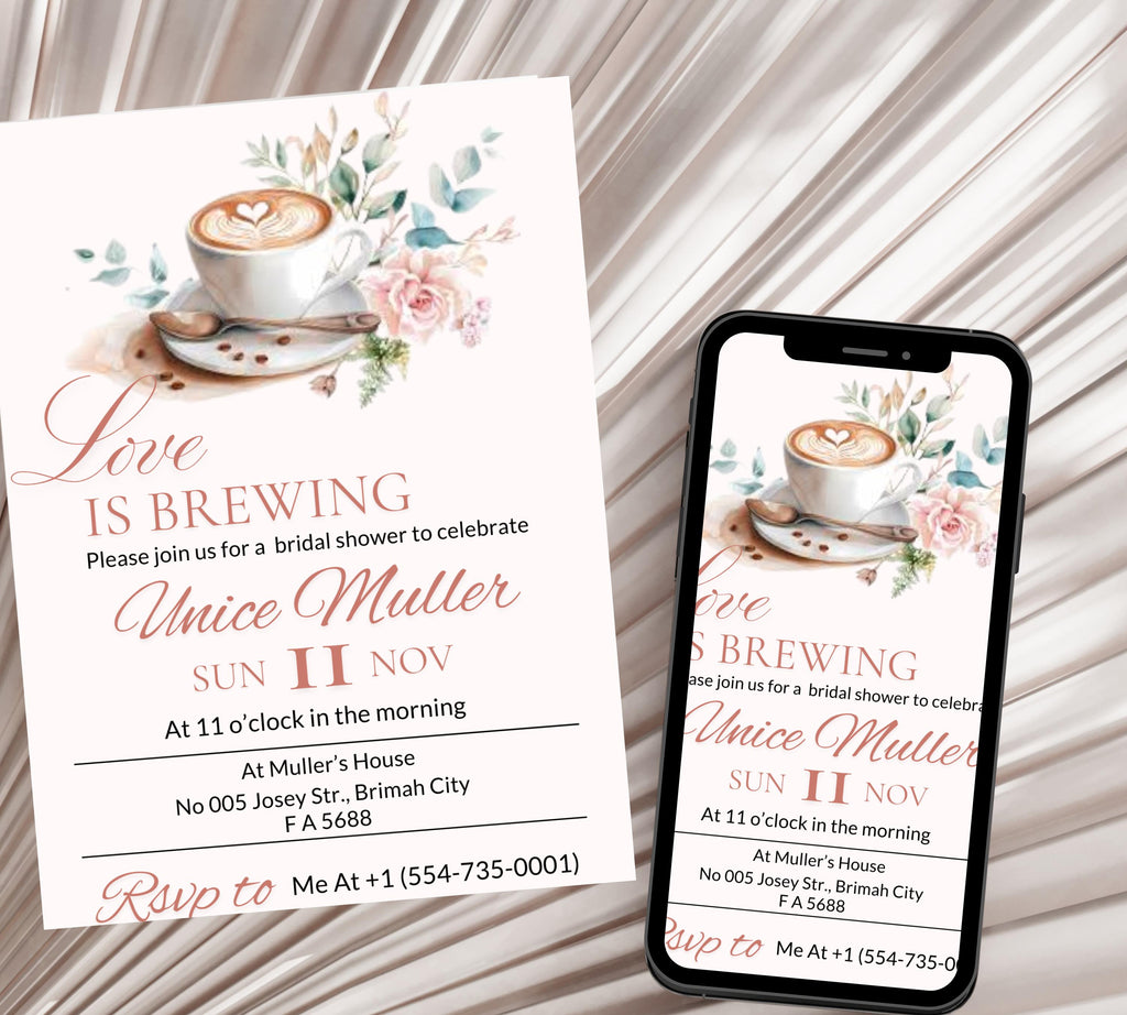 Editable Love Is Brewing Bridal Shower invitation, Coffee Bridal Shower invitation, Printable Brunch Invite, coffee invite