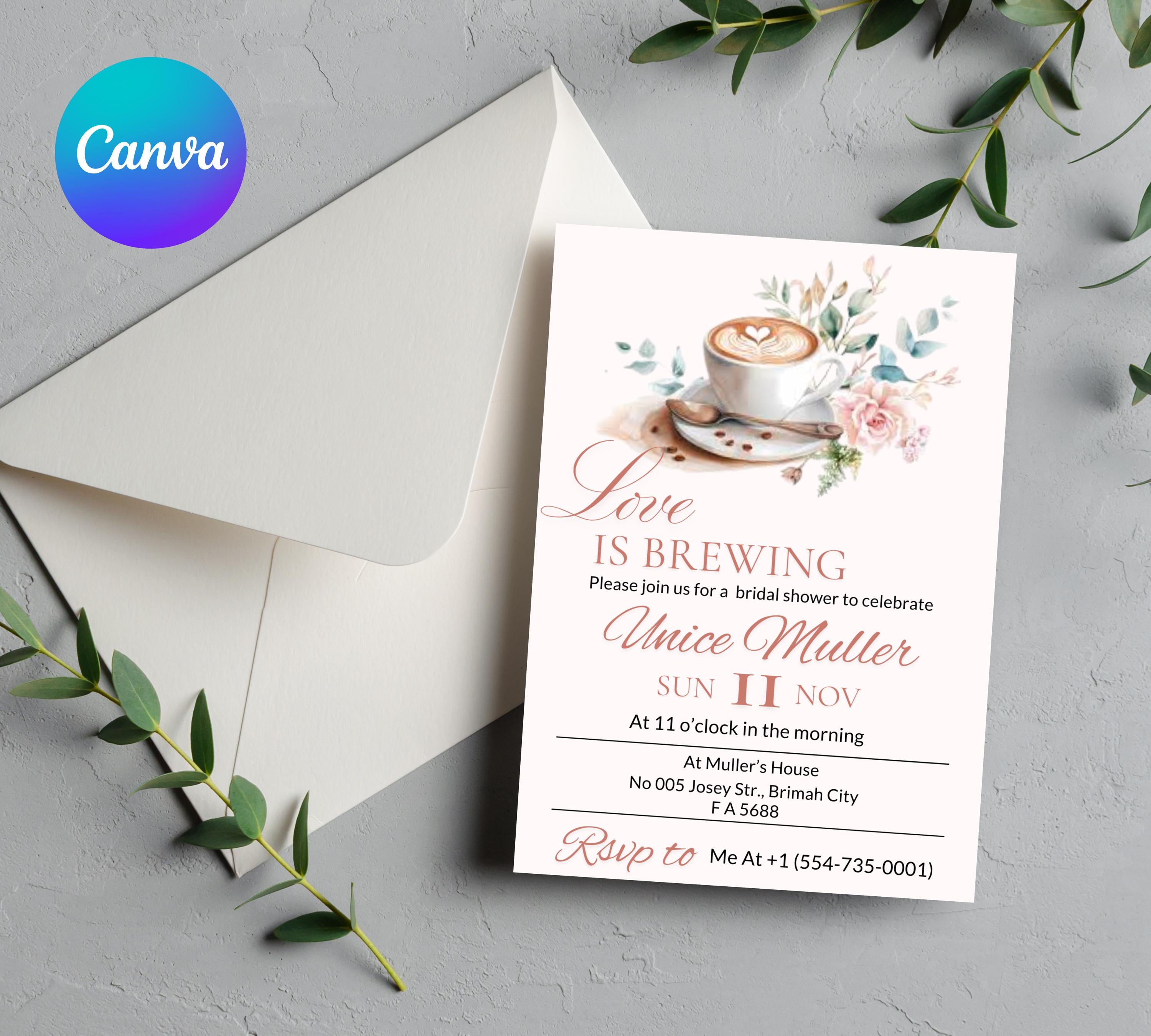 Editable Love Is Brewing Bridal Shower invitation, Coffee Bridal Shower invitation, Printable Brunch Invite, coffee invite