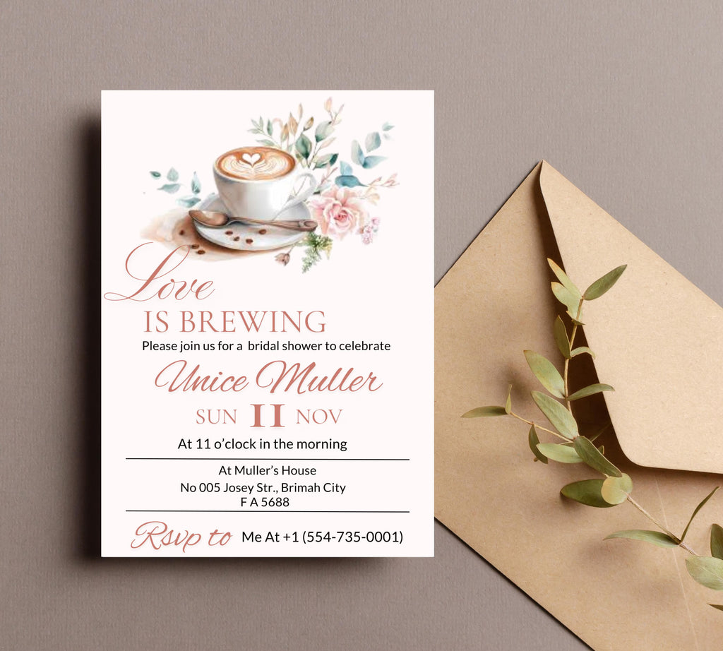 Editable Love Is Brewing Bridal Shower invitation, Coffee Bridal Shower invitation, Printable Brunch Invite, coffee invite