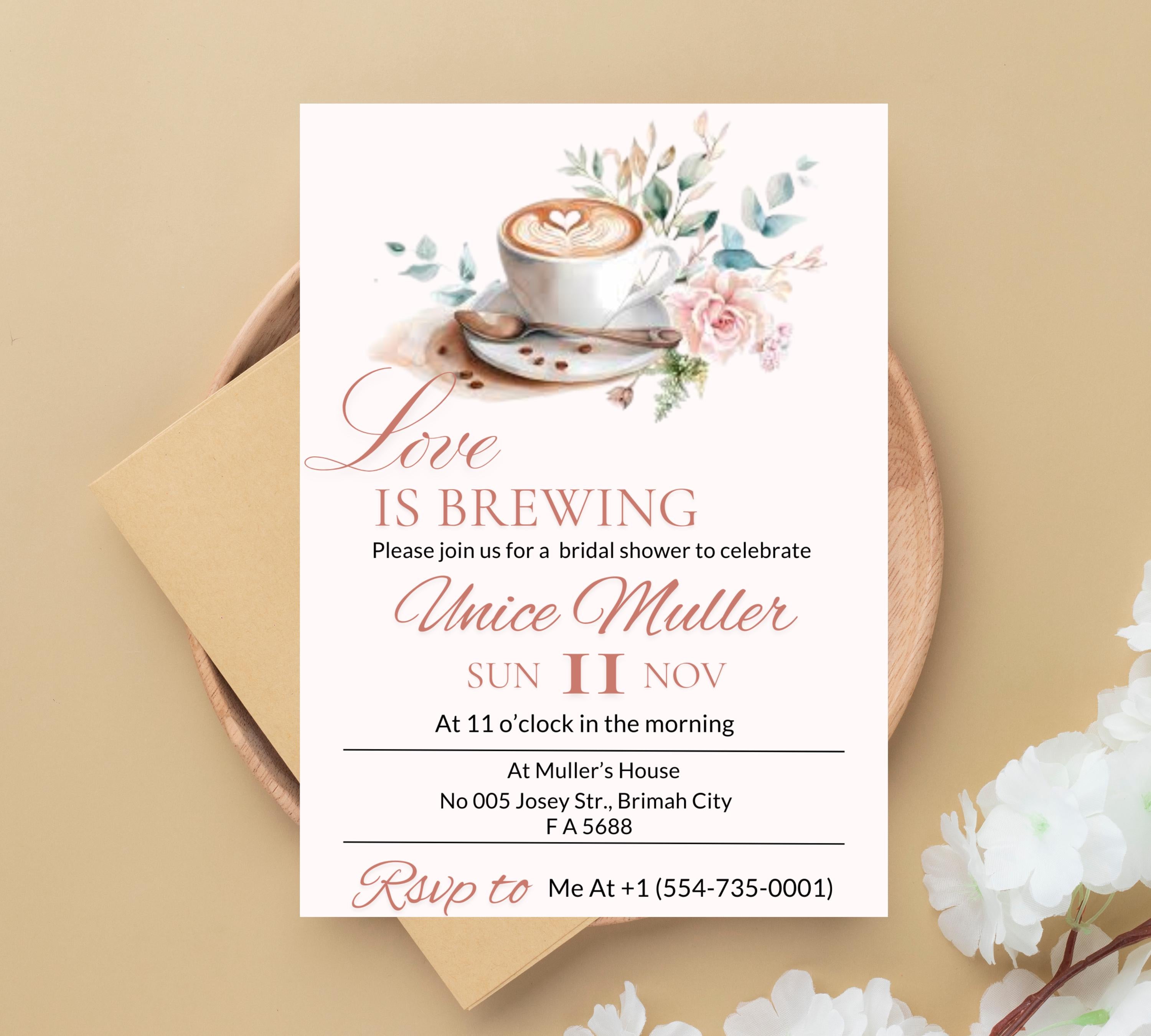 Editable Love Is Brewing Bridal Shower invitation, Coffee Bridal Shower invitation, Printable Brunch Invite, coffee invite