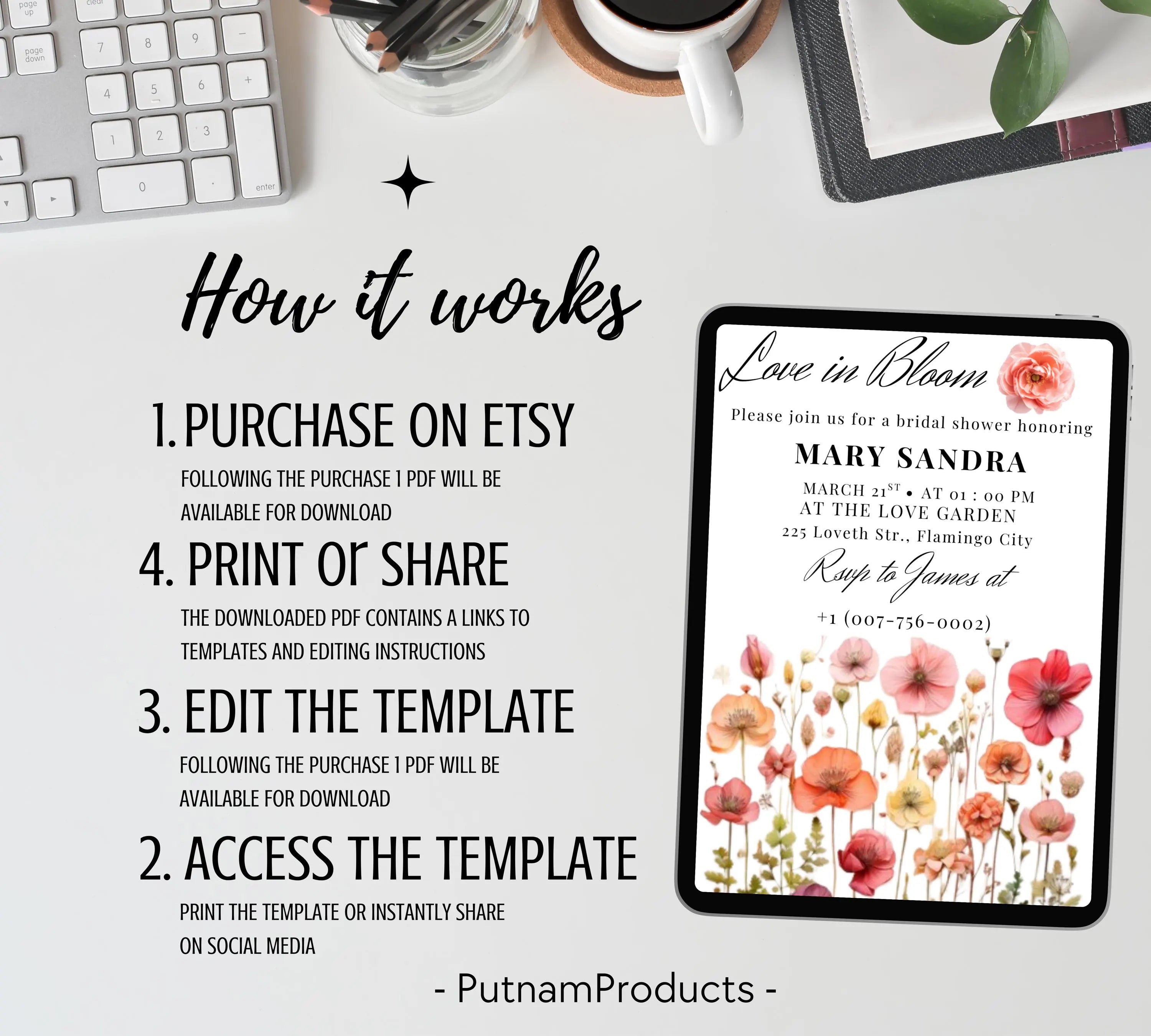 Love In Bloom Wildflower Bridal Shower invite template, Editable Wildflower Bridal Shower Invitation, wildflower Floral Bridal Shower Decor