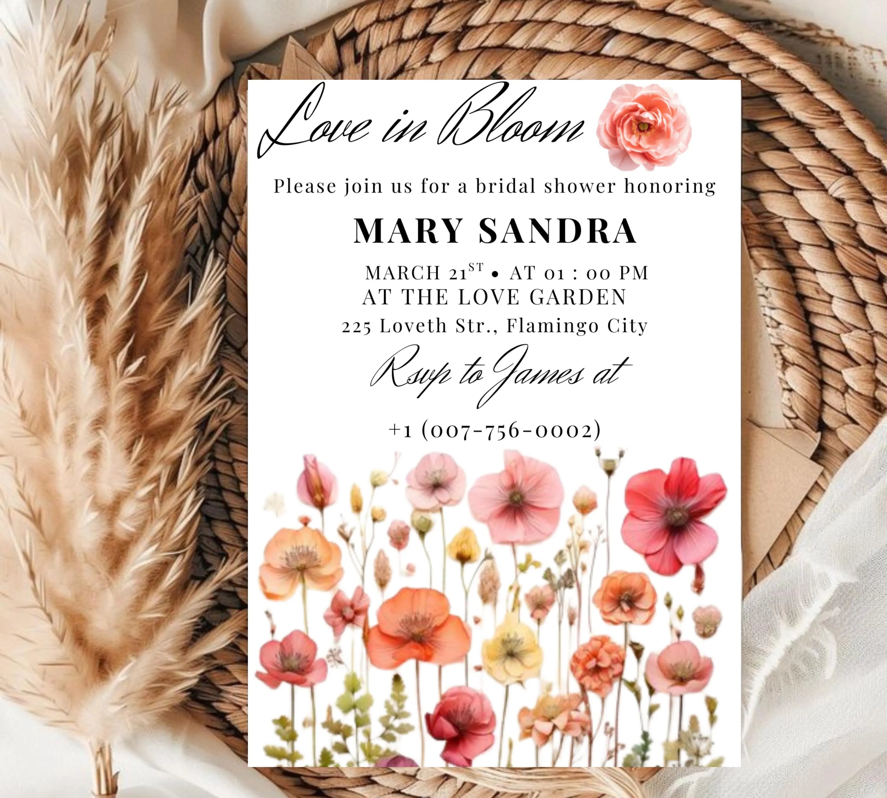 Love In Bloom Wildflower Bridal Shower invite template, Editable Wildflower Bridal Shower Invitation, wildflower Floral Bridal Shower Decor