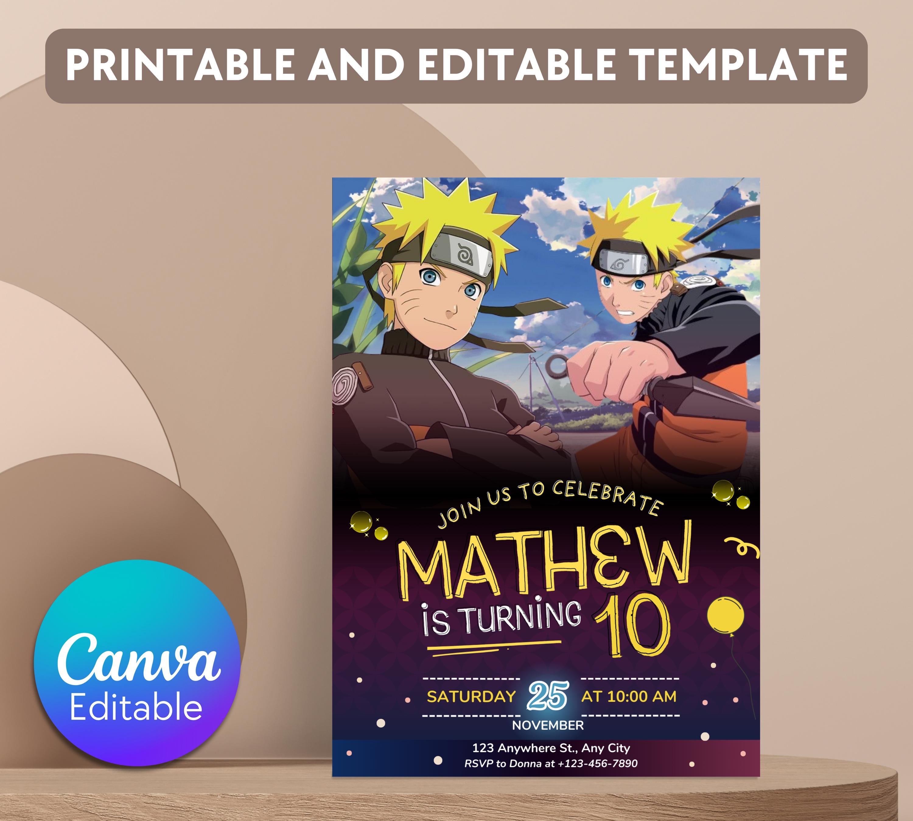 Naruto Birthday Invitation| Digital Birthday Party Invitation| Digital Bday Party Invite| Kids Birthday Invitation| Game Editable Template