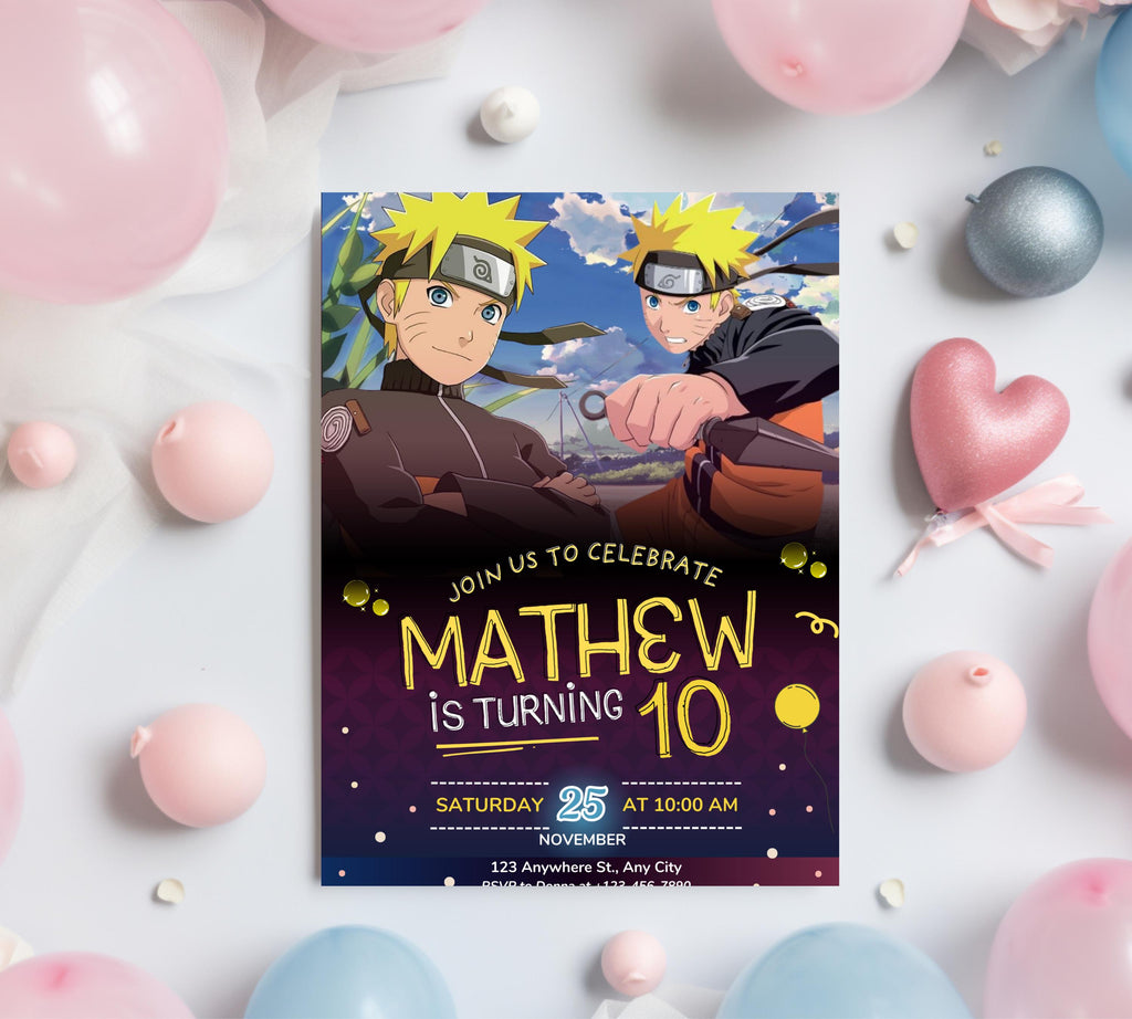 Naruto Birthday Invitation| Digital Birthday Party Invitation| Digital Bday Party Invite| Kids Birthday Invitation| Game Editable Template