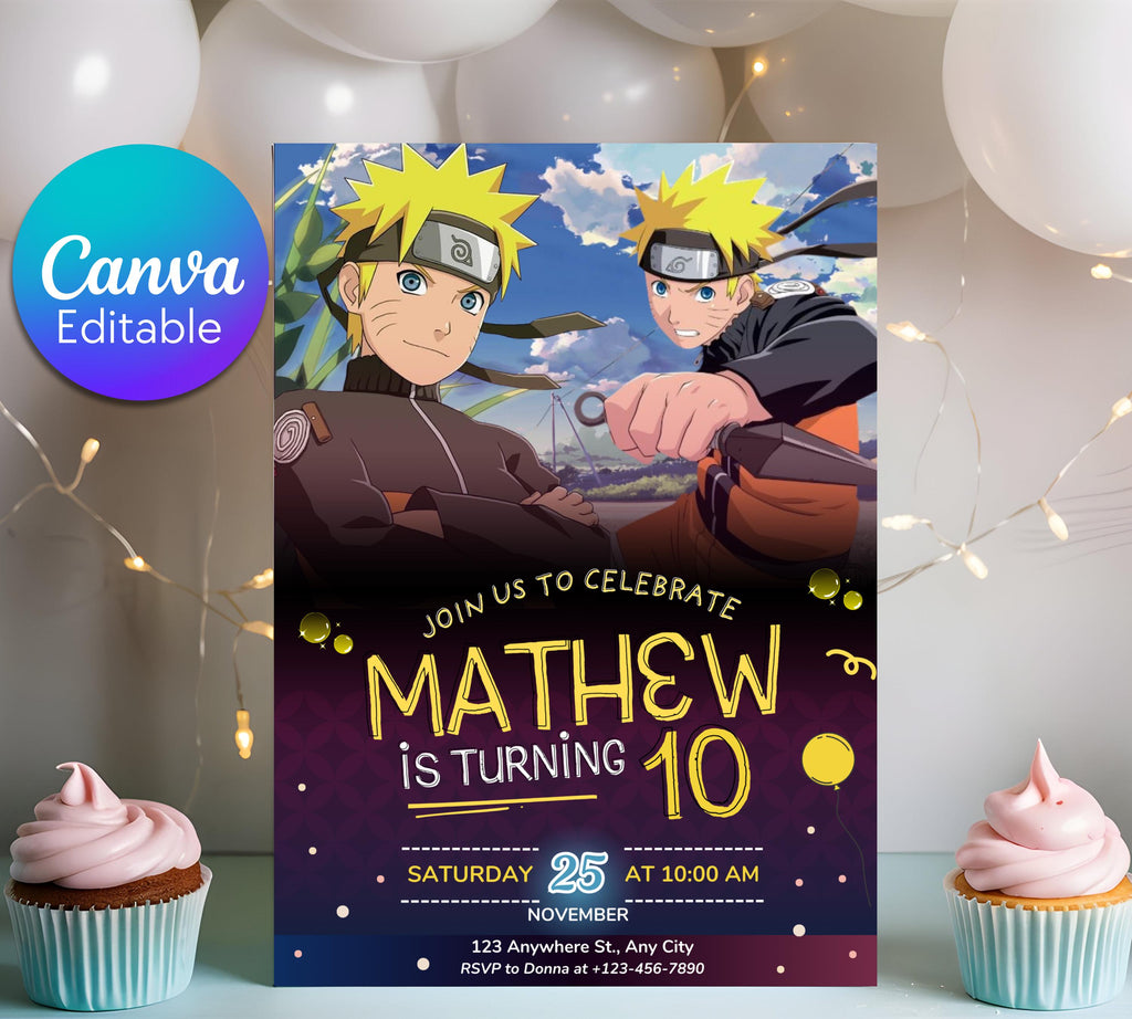 Naruto Birthday Invitation| Digital Birthday Party Invitation| Digital Bday Party Invite| Kids Birthday Invitation| Game Editable Template