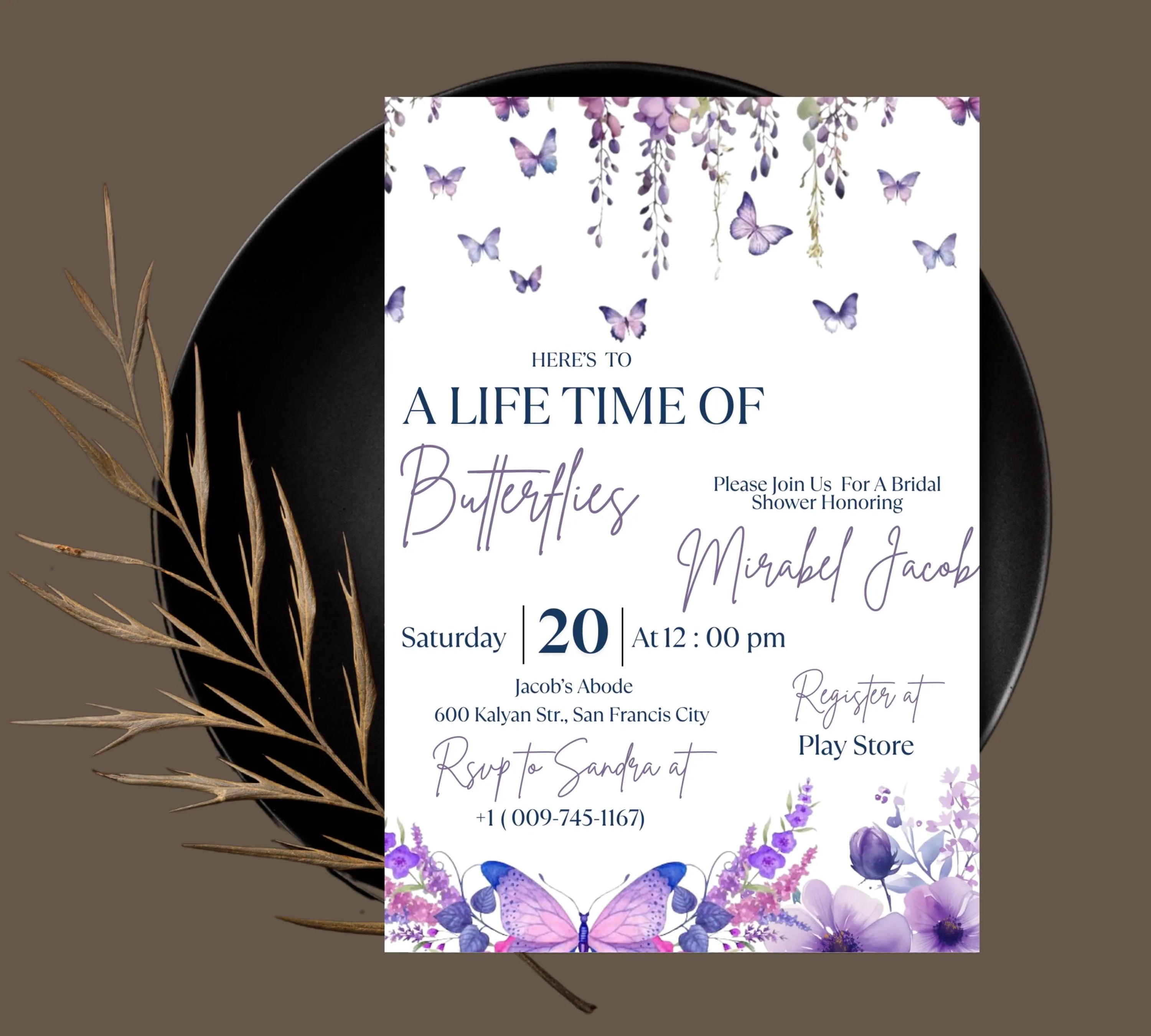 Butterfly Bridal Shower Invitation, Lifetime of Butterflies Bridal Shower Invite, Printable Wildflower Butterfly Floral Party Invitation