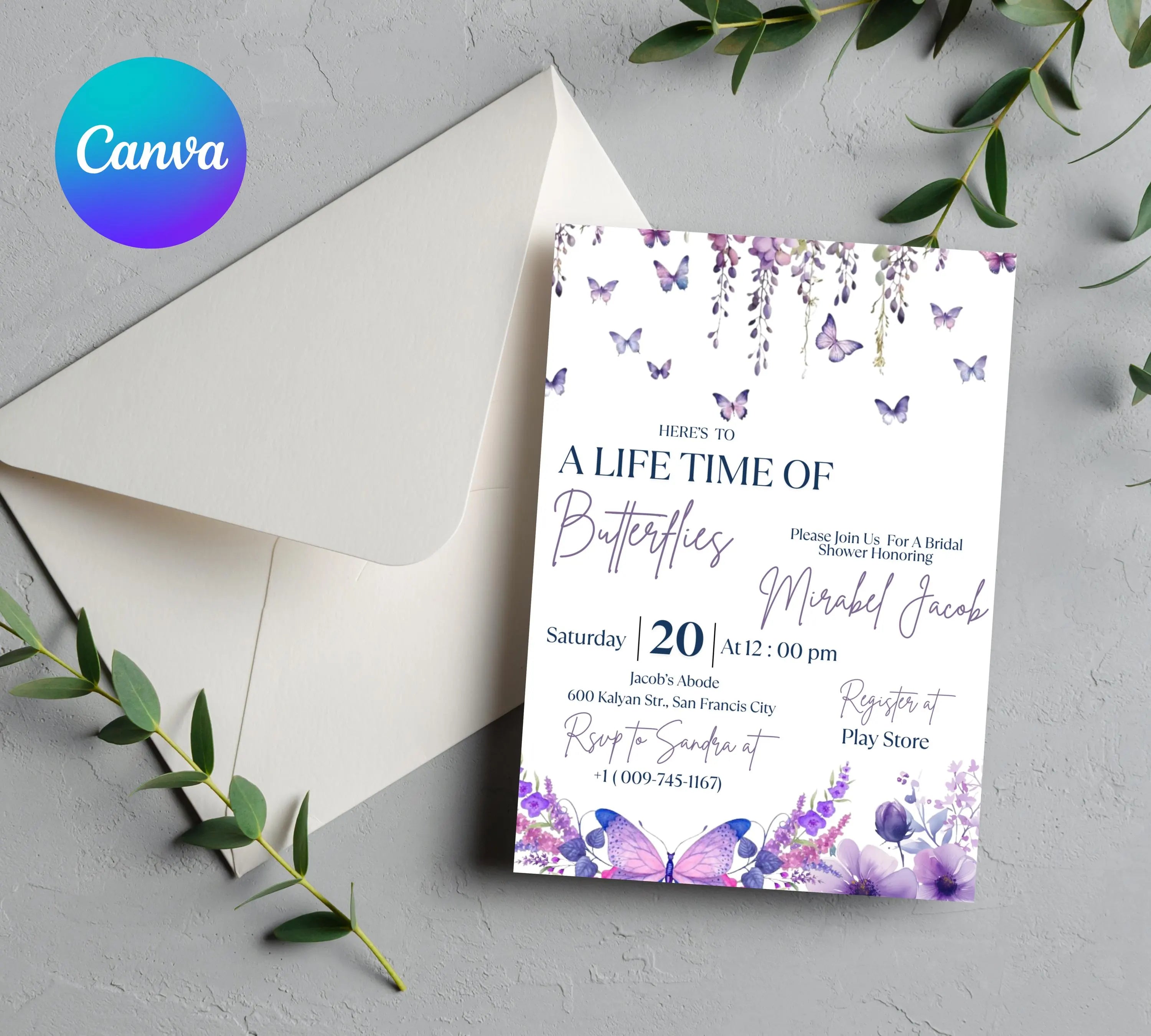 Butterfly Bridal Shower Invitation, Lifetime of Butterflies Bridal Shower Invite, Printable Wildflower Butterfly Floral Party Invitation