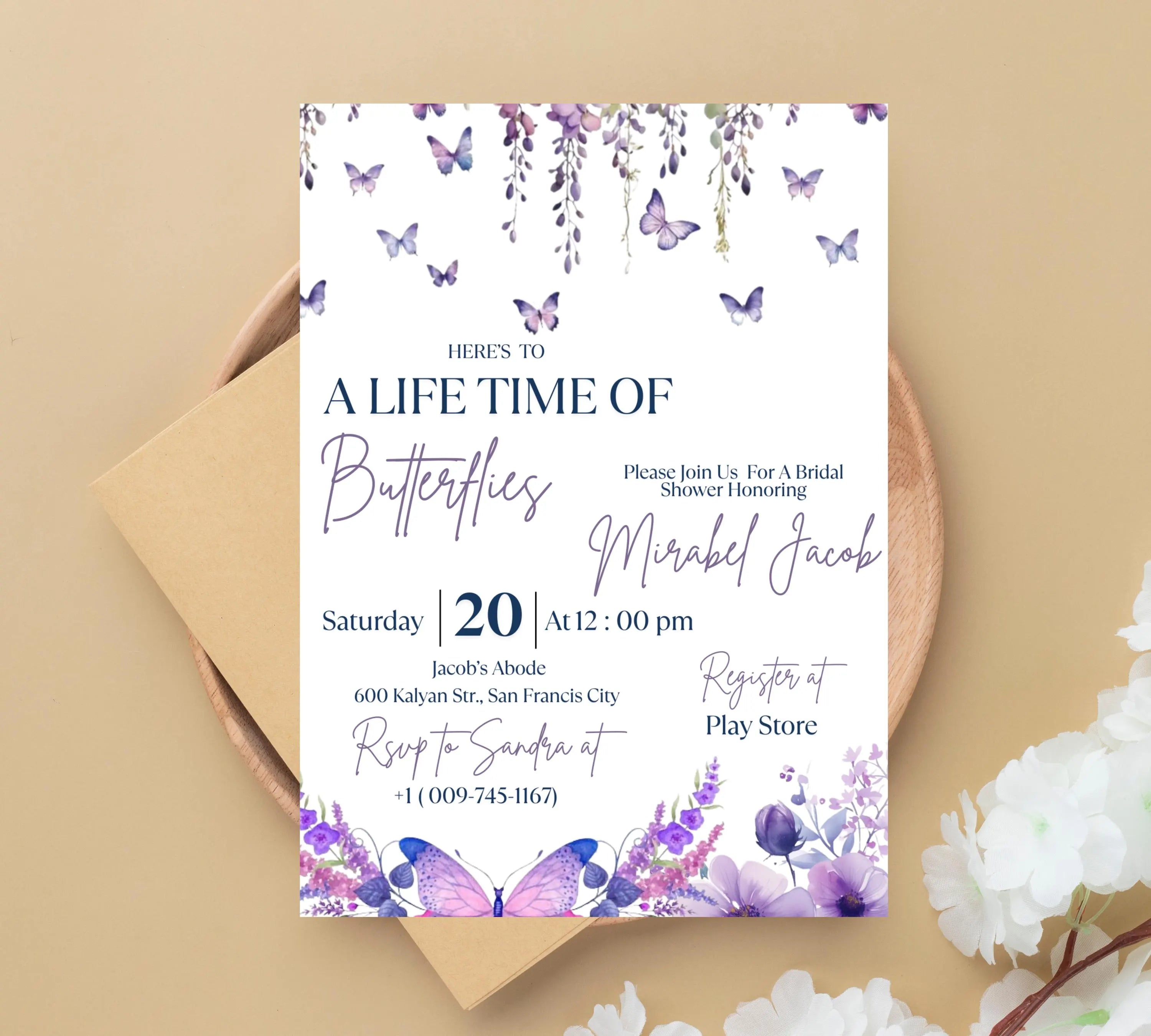 Butterfly Bridal Shower Invitation, Lifetime of Butterflies Bridal Shower Invite, Printable Wildflower Butterfly Floral Party Invitation