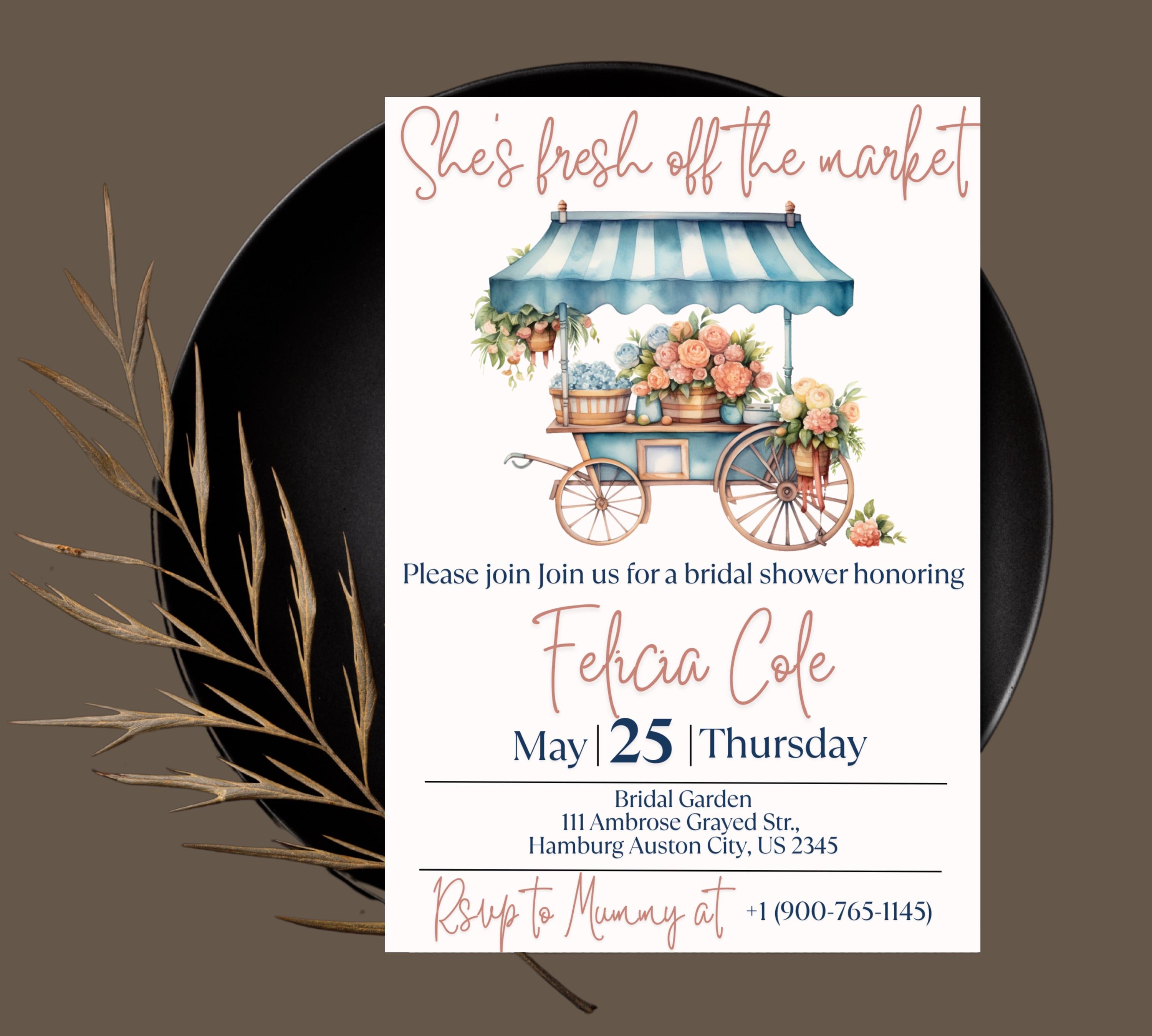 Editable Fresh off the Market Bridal Shower invitation Template, Editable Farmer's Market Invitation, Farmer's Market Invite, Gingham