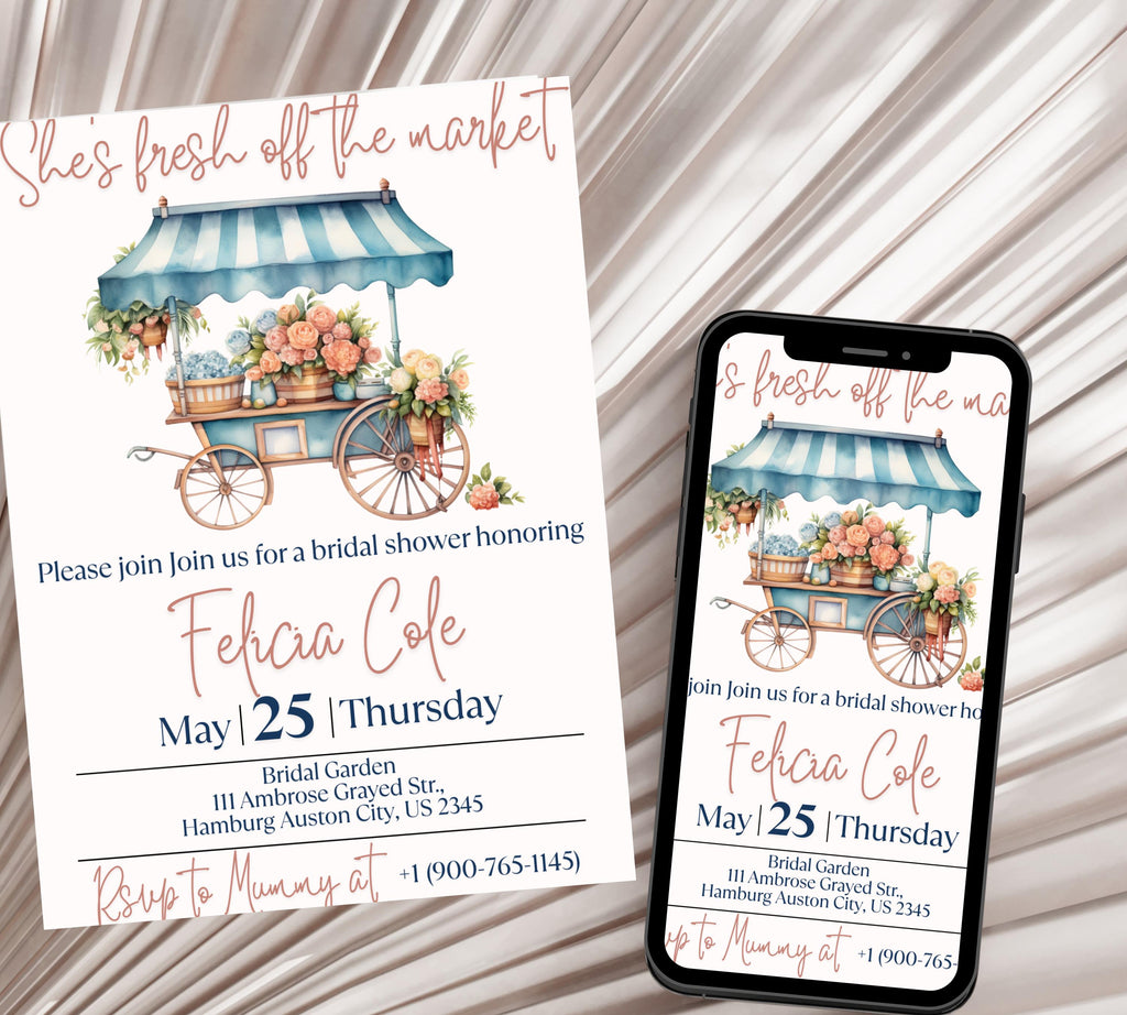Editable Fresh off the Market Bridal Shower invitation Template, Editable Farmer's Market Invitation, Farmer's Market Invite, Gingham
