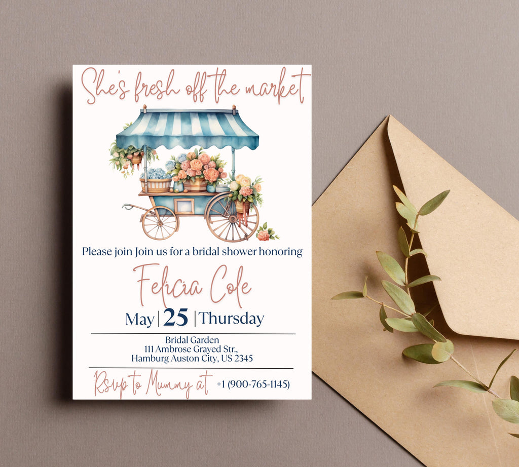 Editable Fresh off the Market Bridal Shower invitation Template, Editable Farmer's Market Invitation, Farmer's Market Invite, Gingham