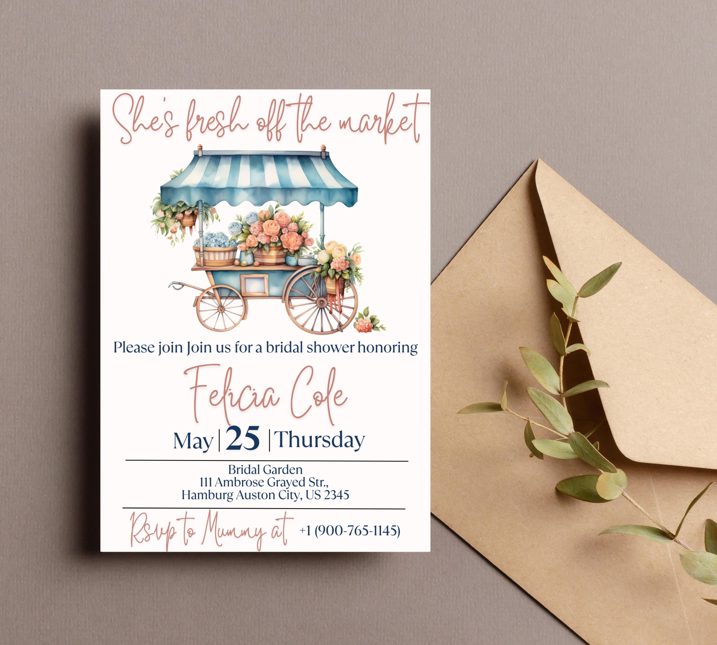 Editable Fresh off the Market Bridal Shower invitation Template, Editable Farmer's Market Invitation, Farmer's Market Invite, Gingham