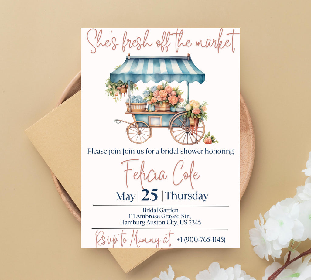 Editable Fresh off the Market Bridal Shower invitation Template, Editable Farmer's Market Invitation, Farmer's Market Invite, Gingham