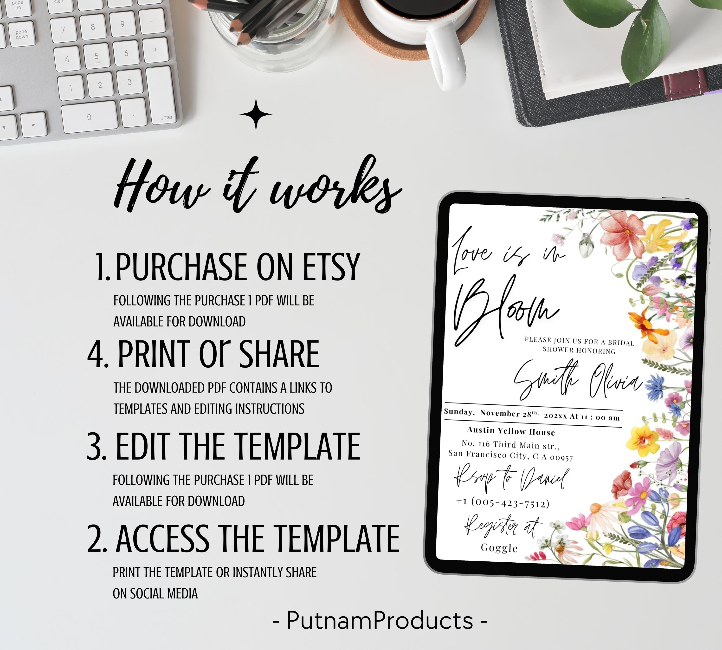 Love Is In Bloom Wildflower Bridal Shower invitation, Bridal Shower Invitation, Spring Bridal Shower Invite, Floral Love in Bloom Template