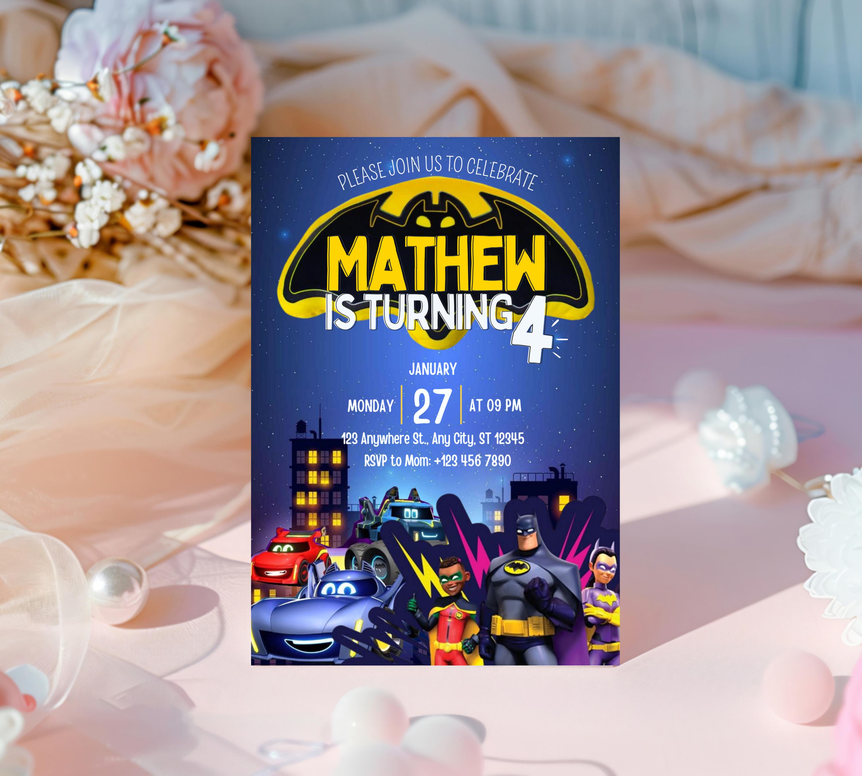 Bat Car Invitation Invitation| Superhero Birthday Invitation| Digital Printable Bat Birthday Party| Kid Birthday Invite| Editable Template