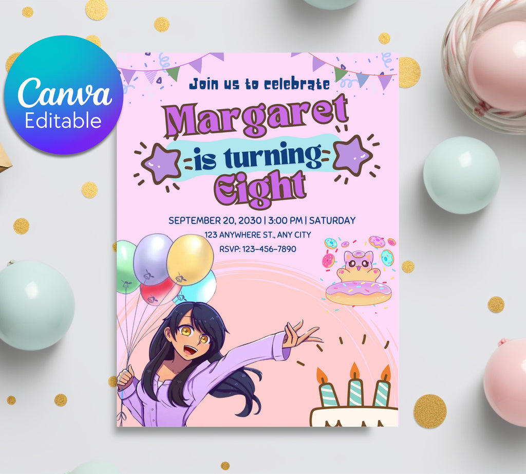 Customizable Aphmau Invitation| Aphmau Invitation| Aphmau Birthday invitation| Aphmau Minecrafter| Cute Gamer Invitation| Editable Template