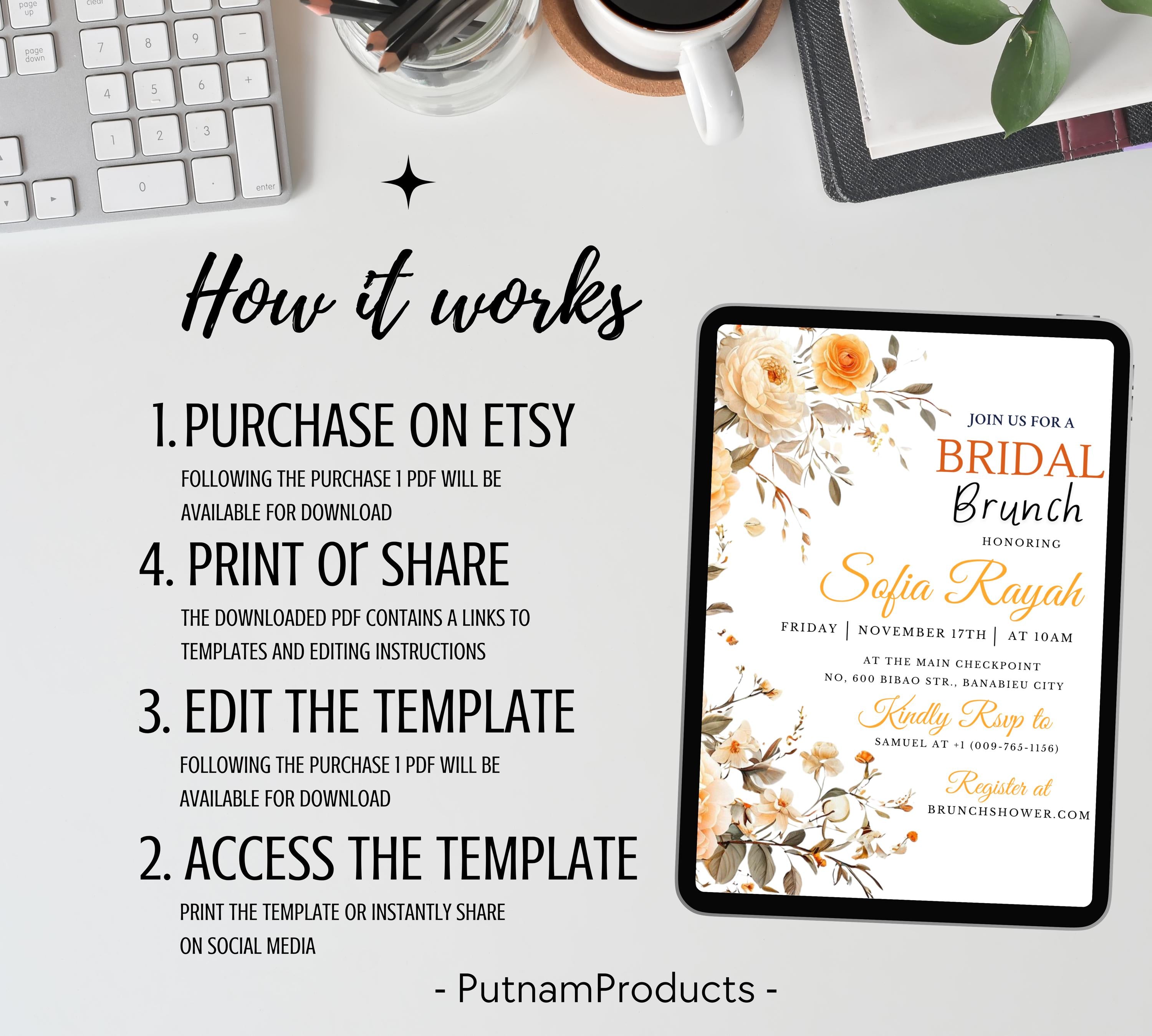 Editable Citrus Bridal Shower Invitation, Lemon Bridal Shower Invite, Mediterranean Lemon Shower, Main Squeeze Bridal Shower Invitation