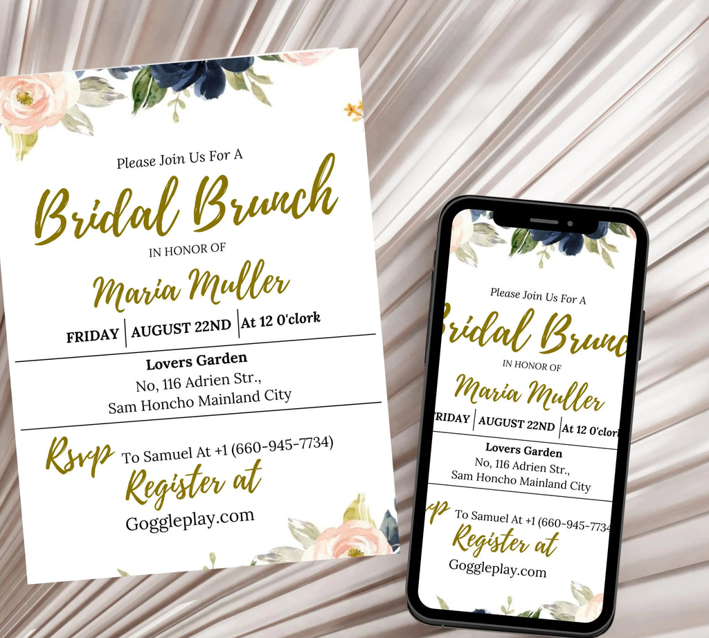 Navy and Blush Bridal Shower invitation Template, Floral Wedding Shower Invite, Printable Bridal Shower Invitation, Garden Bridal Shower