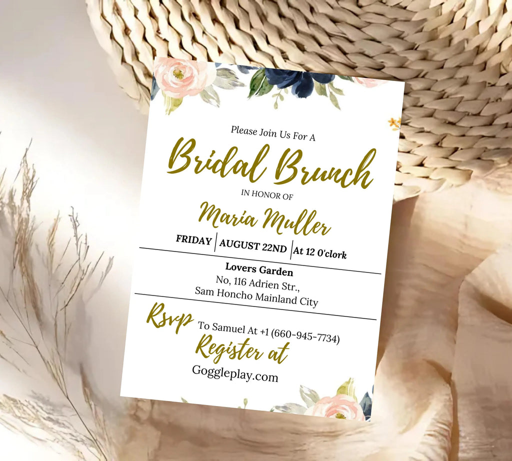 Navy and Blush Bridal Shower invitation Template, Floral Wedding Shower Invite, Printable Bridal Shower Invitation, Garden Bridal Shower