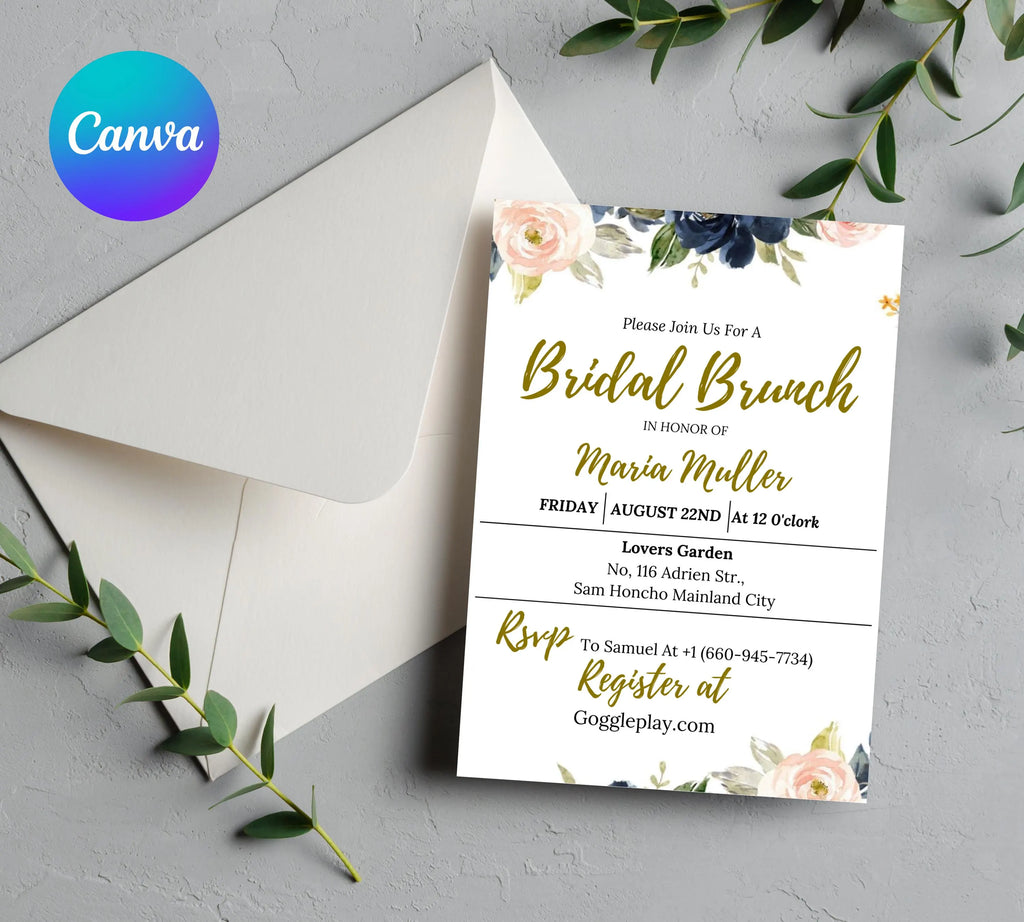 Navy and Blush Bridal Shower invitation Template, Floral Wedding Shower Invite, Printable Bridal Shower Invitation, Garden Bridal Shower