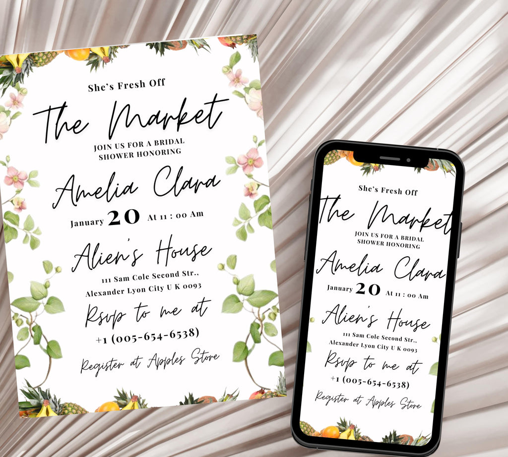 Editable Fresh off the Market Bridal Shower invitation Template,  DIY Hand Drawn Farmer's Market Wedding Shower Invite, Bridal Shower invite