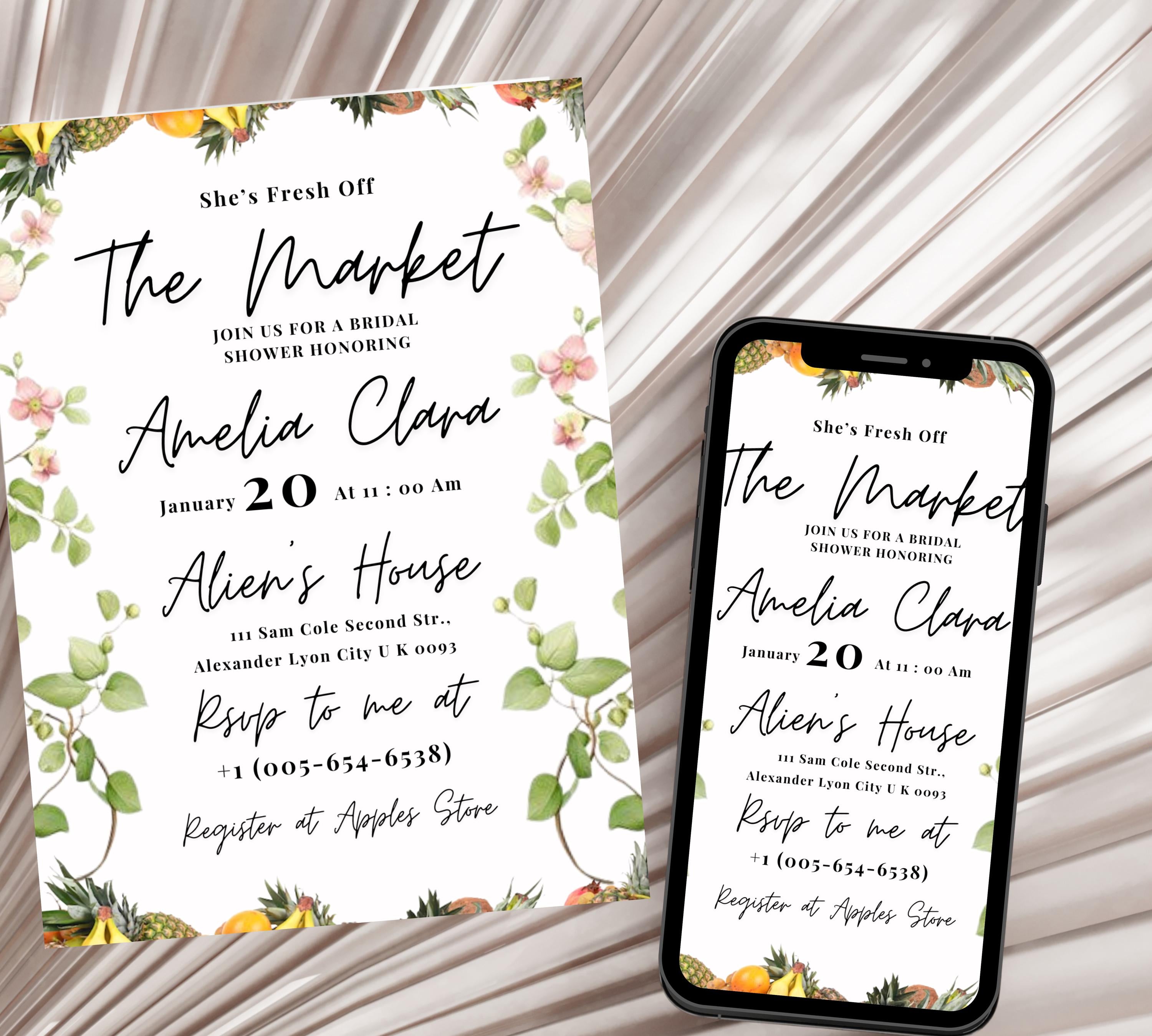 Editable Fresh off the Market Bridal Shower invitation Template,  DIY Hand Drawn Farmer's Market Wedding Shower Invite, Bridal Shower invite