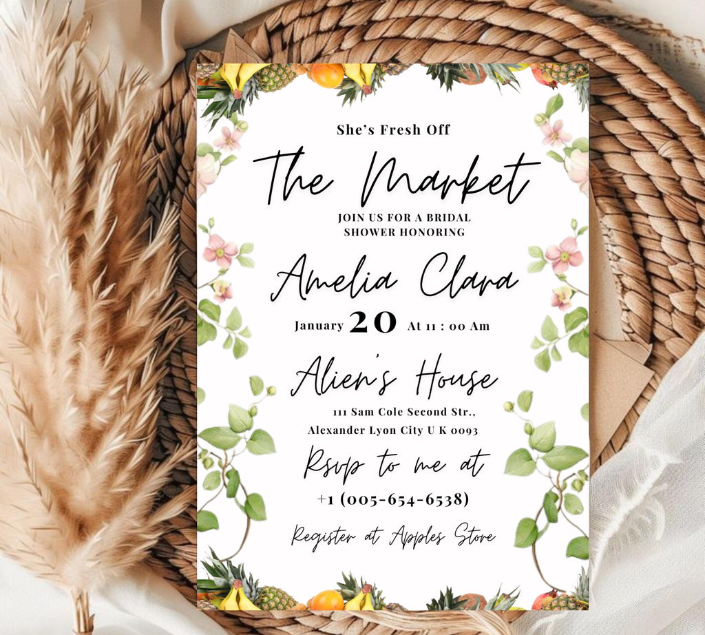 Editable Fresh off the Market Bridal Shower invitation Template,  DIY Hand Drawn Farmer's Market Wedding Shower Invite, Bridal Shower invite