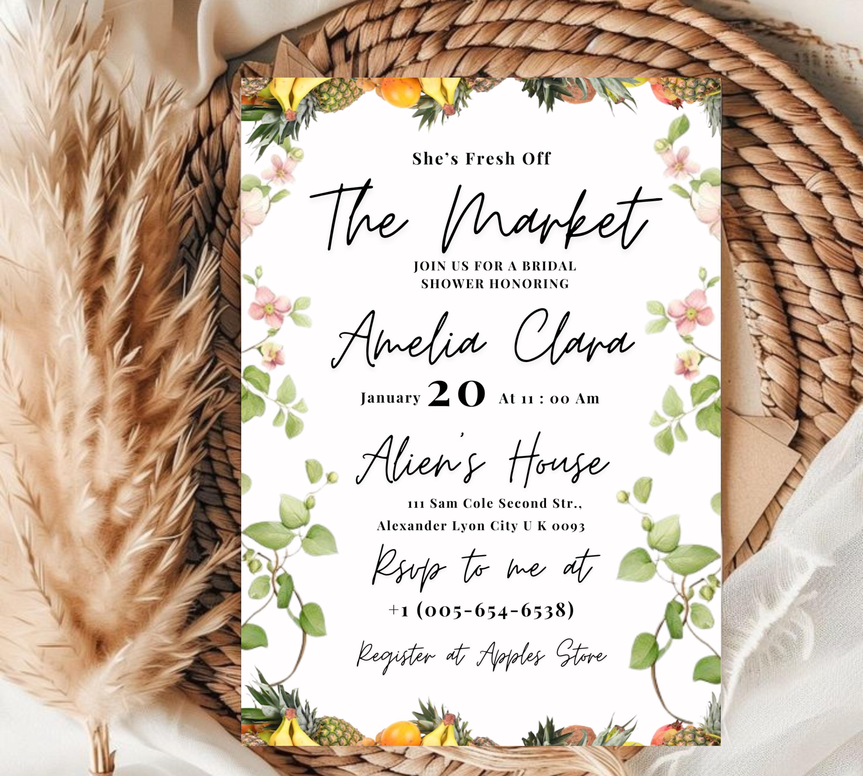 Editable Fresh off the Market Bridal Shower invitation Template,  DIY Hand Drawn Farmer's Market Wedding Shower Invite, Bridal Shower invite