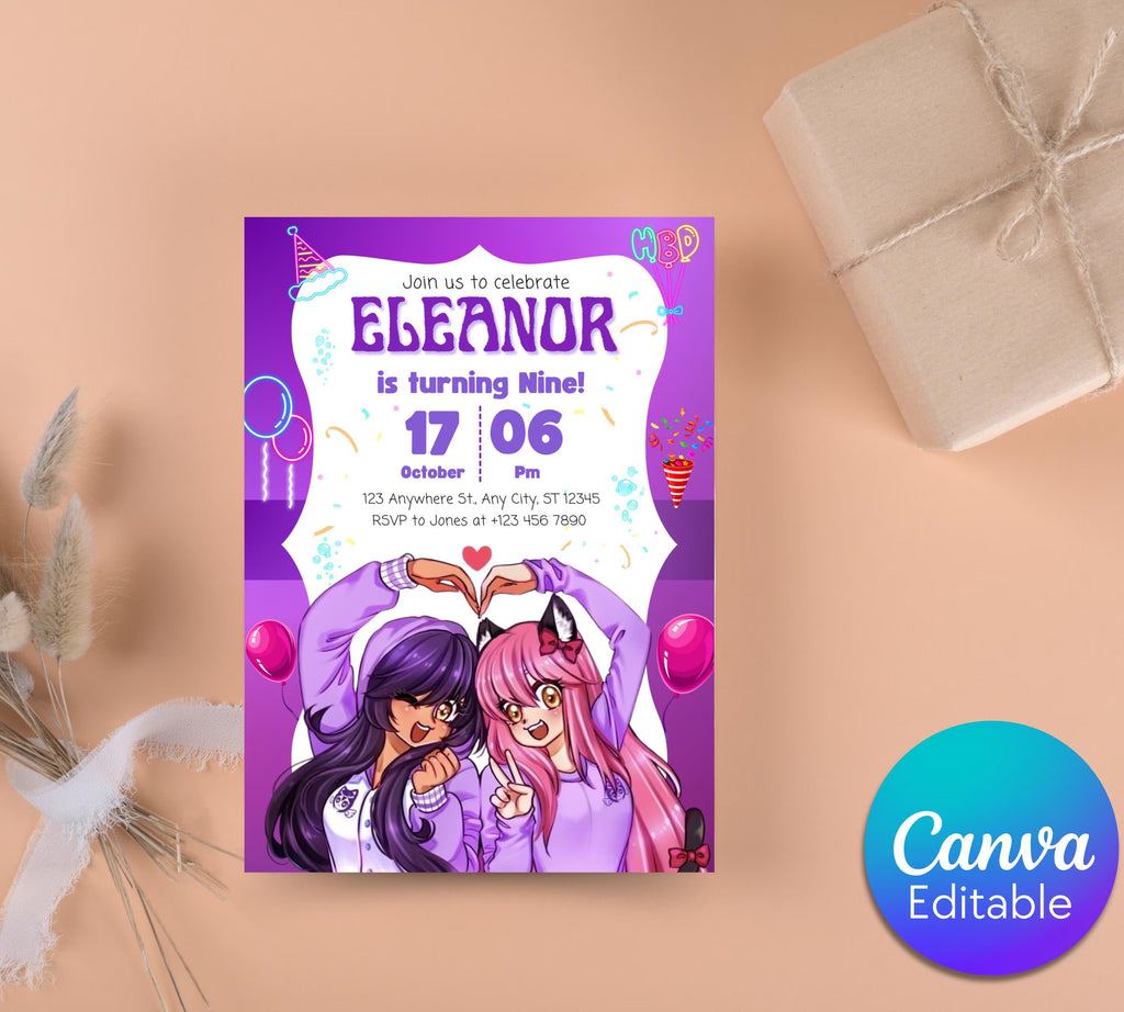 Aphmau Birthday Invitation| Printable Kids Invitation| Birthday Girl I ...