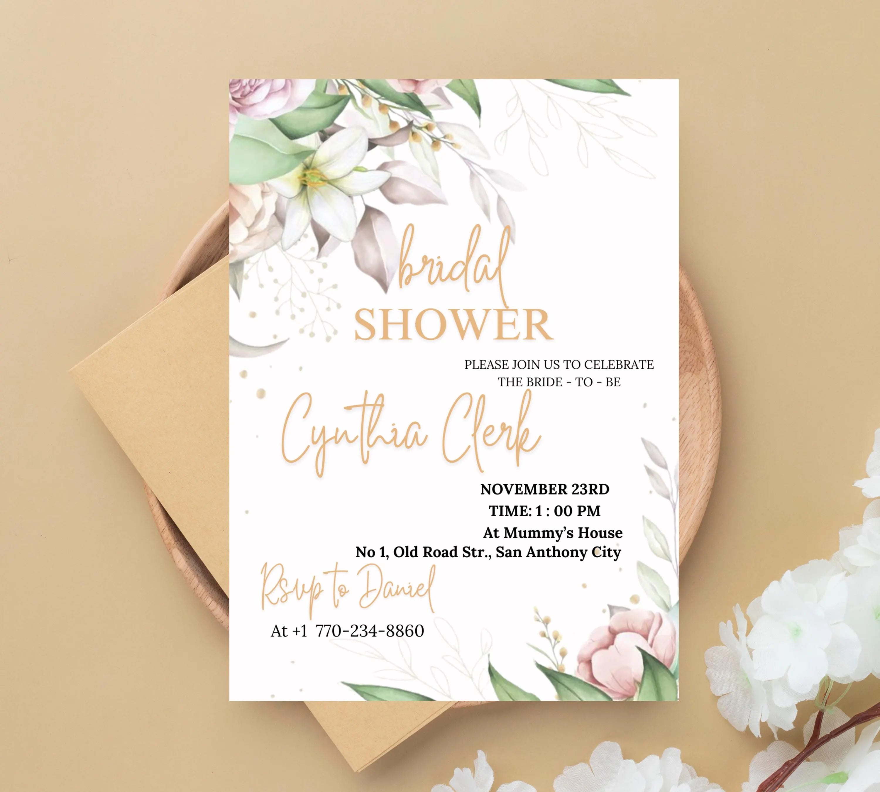 EDITABLE Blush Pink Bridal Shower invitation Template, Blush Pink Bridal Shower Invite | Editable Floral Bridal Shower Invitation