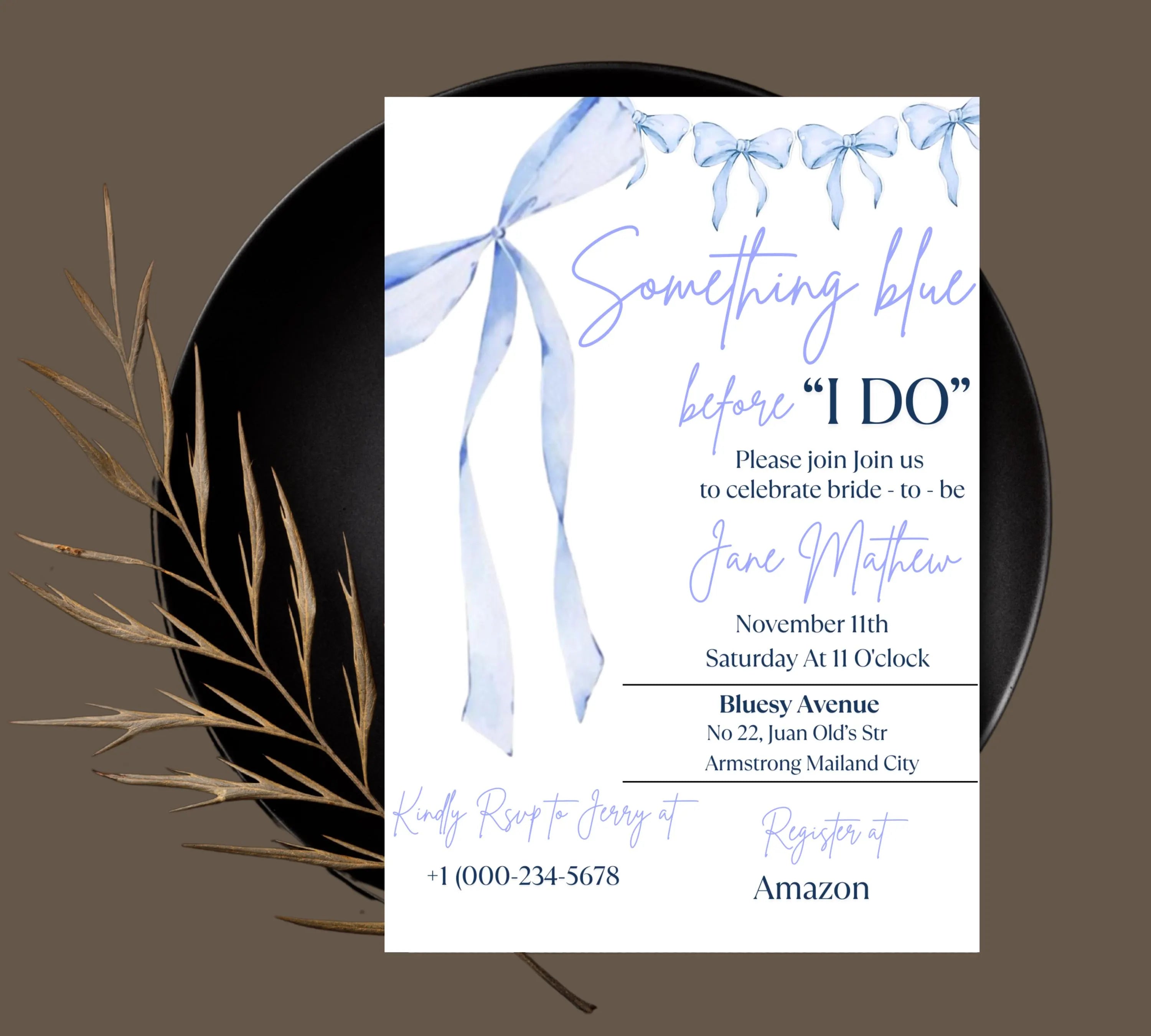 Something Blue Before I Do Bridal Shower Template, Editable Blue Ribbon Bridal Shower invite, Dusty Blue Bridal Invitation