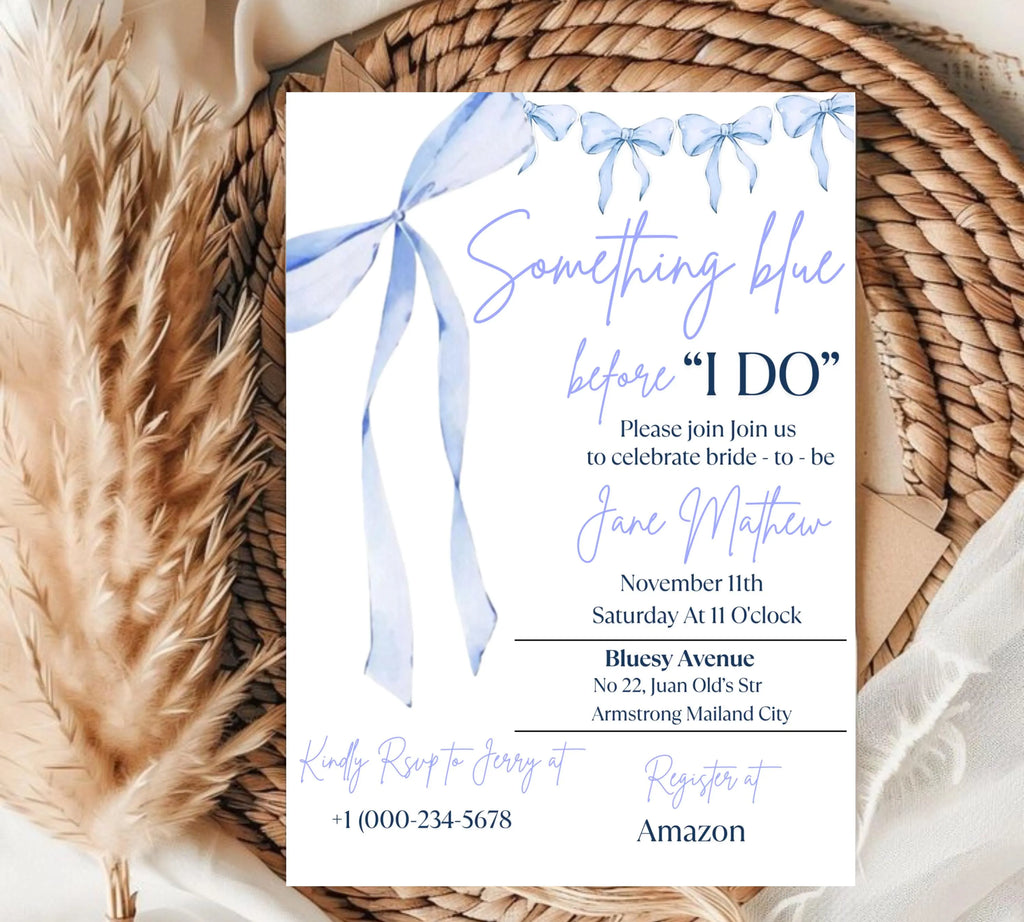 Something Blue Before I Do Bridal Shower Template, Editable Blue Ribbon Bridal Shower invite, Dusty Blue Bridal Invitation