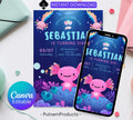 Axolotl Birthday Invitation| Editable Axolotl Birthday Invitation| Pink Girl Axolotls Invite|  Alotl Fun Birthday Invite|  Editable Template