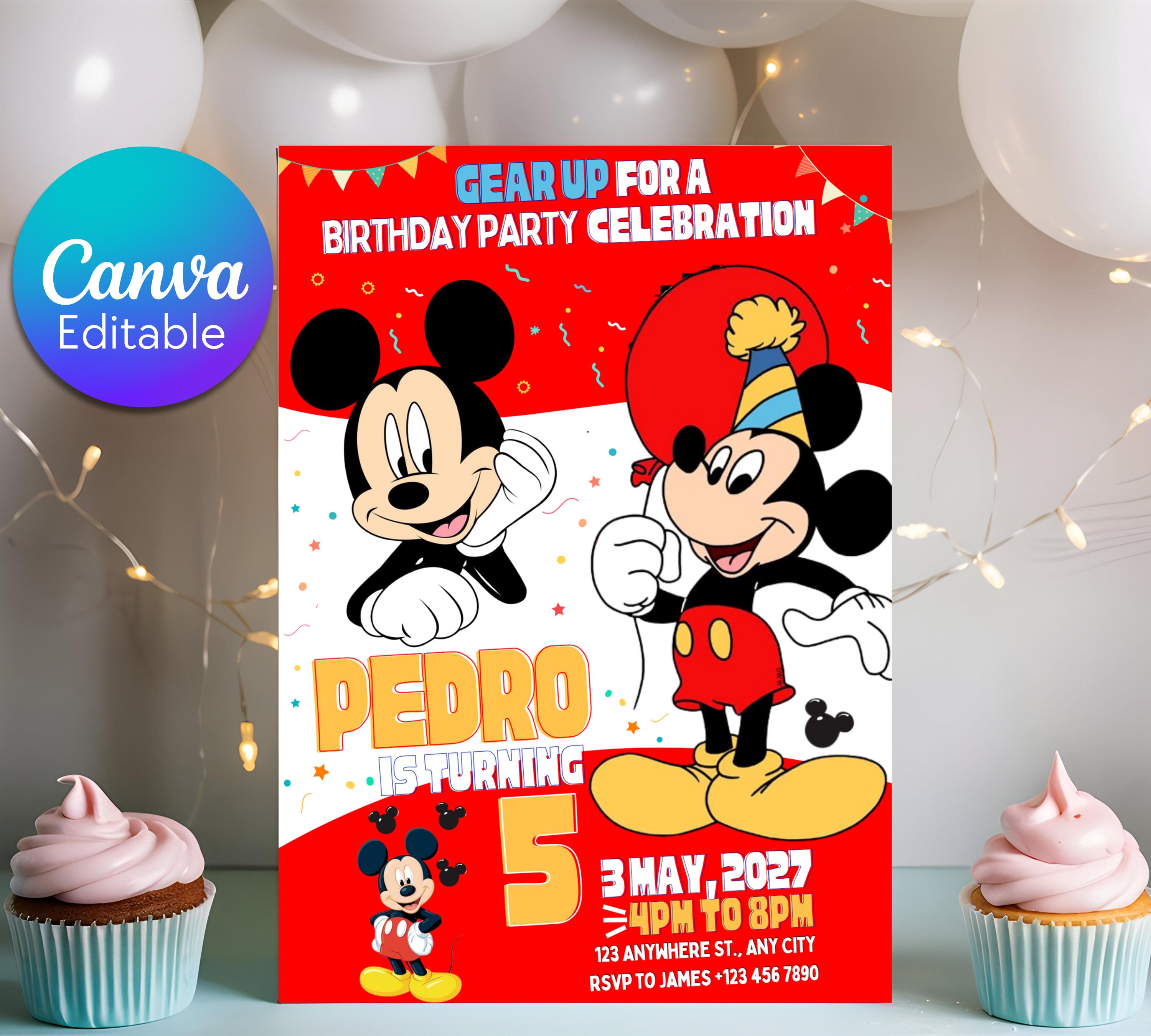 Mickey Mouse Birthday Invitation |Micky Birthday Invite | Cute Mickey Mouse Party Invite | Mickey Mouse Red & White Evite| Editable Template