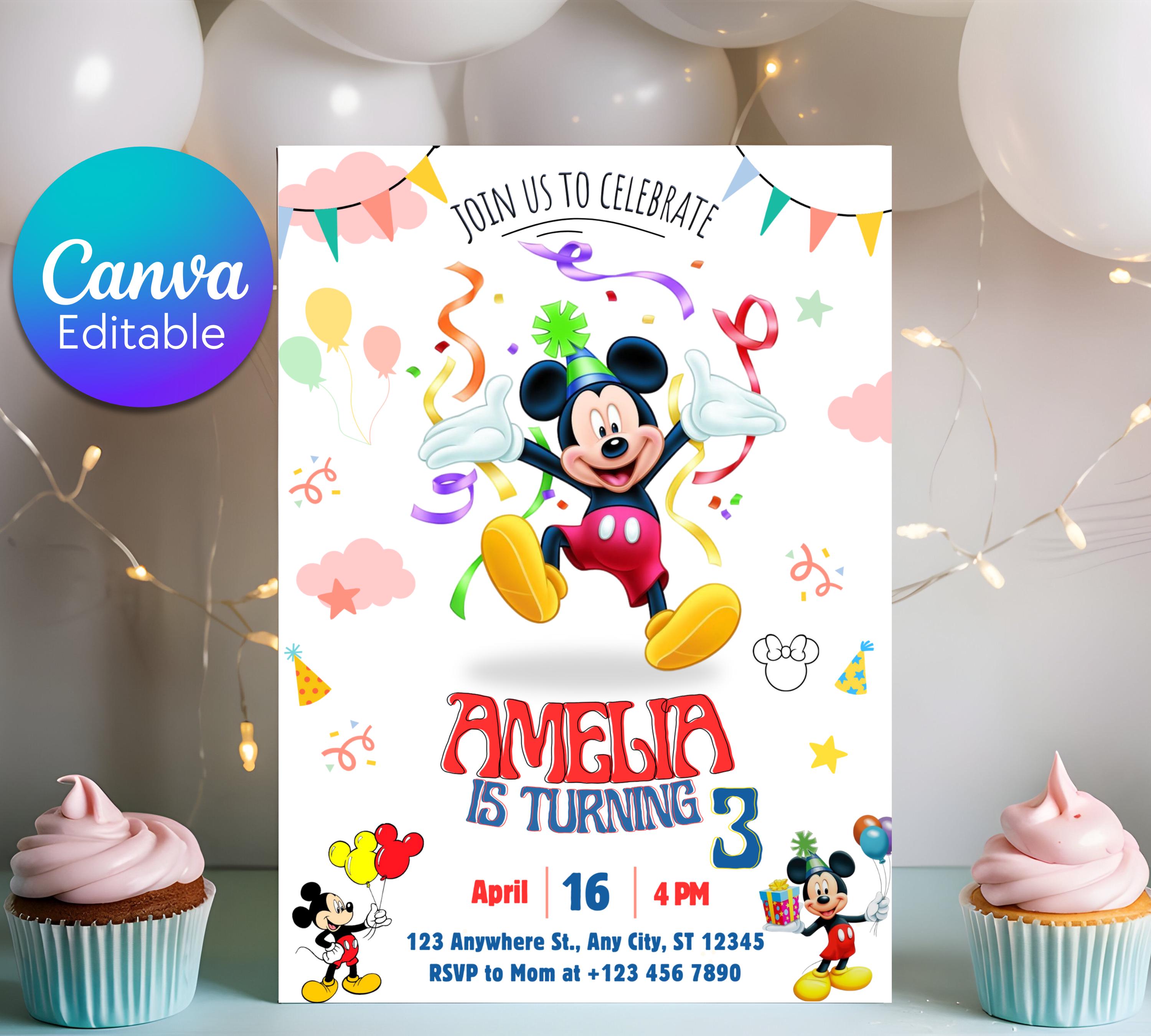 Mickey Mouse Birthday Invitation | Editable & Printable Template | Cute Mickey Mouse Party Invite| Disney Friend Birthday| Editable Template