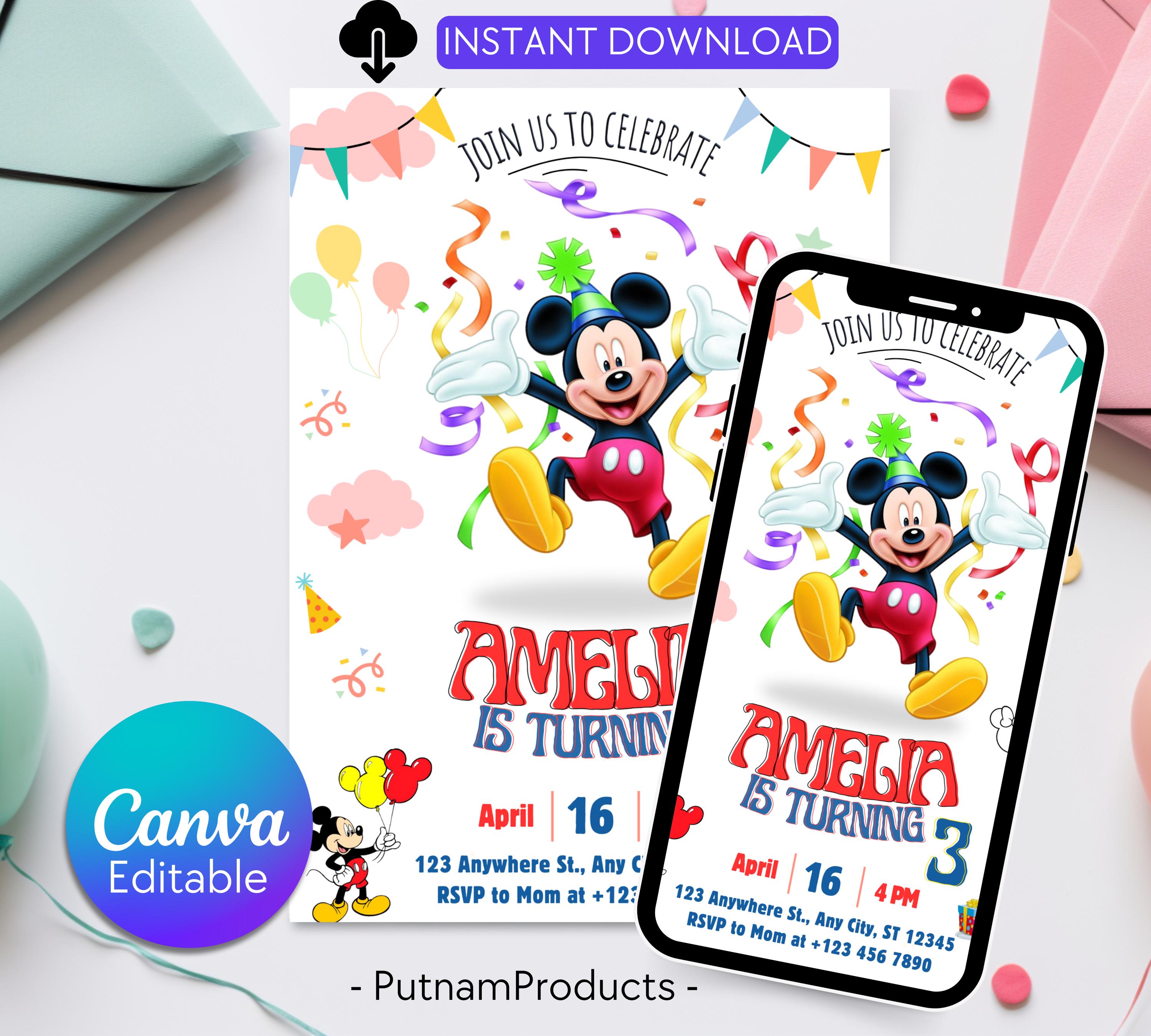 Mickey Mouse Birthday Invitation | Editable & Printable Template | Cute Mickey Mouse Party Invite| Disney Friend Birthday| Editable Template