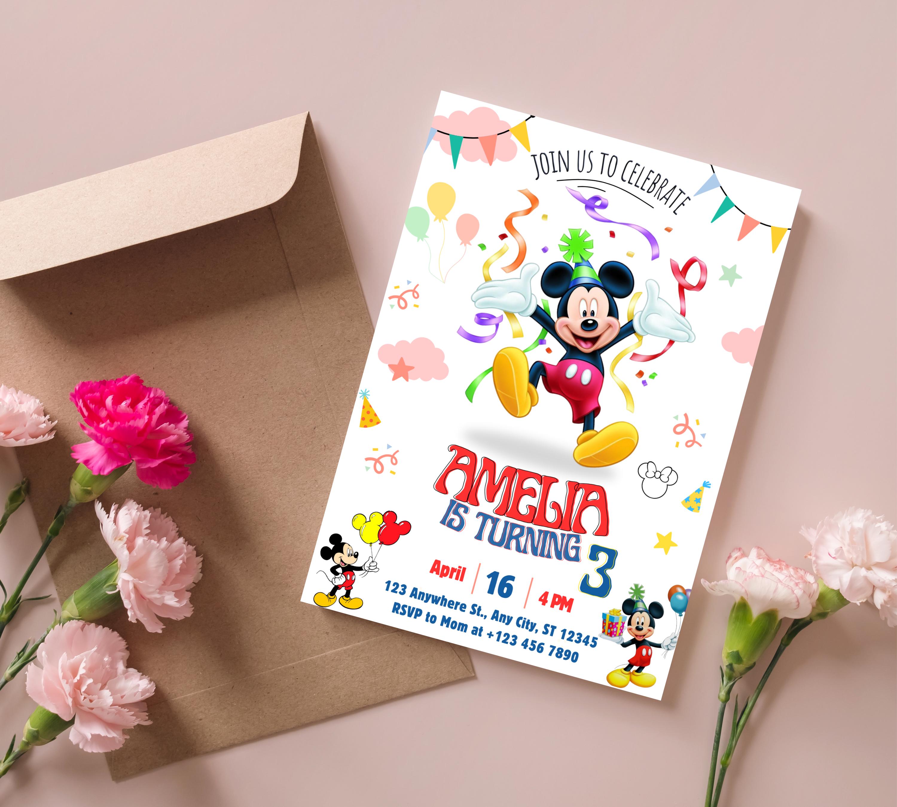 Mickey Mouse Birthday Invitation | Editable & Printable Template | Cute Mickey Mouse Party Invite| Disney Friend Birthday| Editable Template