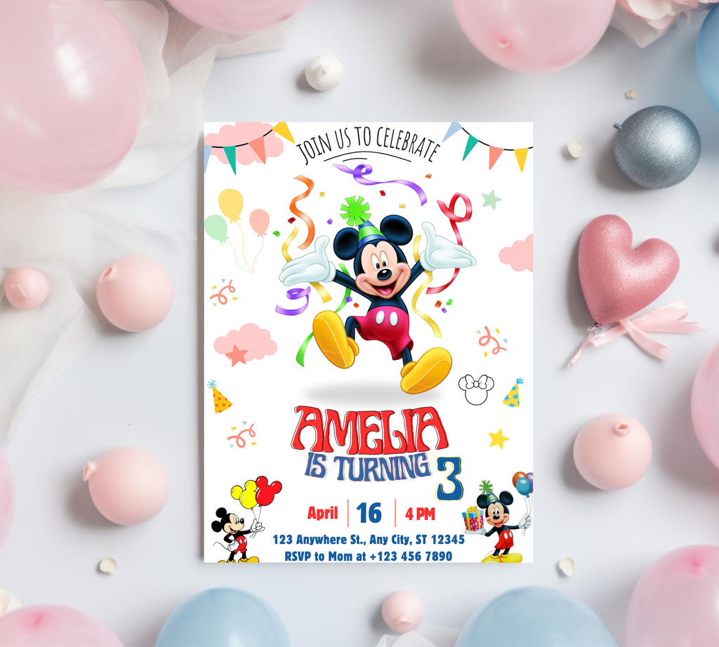Mickey Mouse Birthday Invitation | Editable & Printable Template | Cute Mickey Mouse Party Invite| Disney Friend Birthday| Editable Template