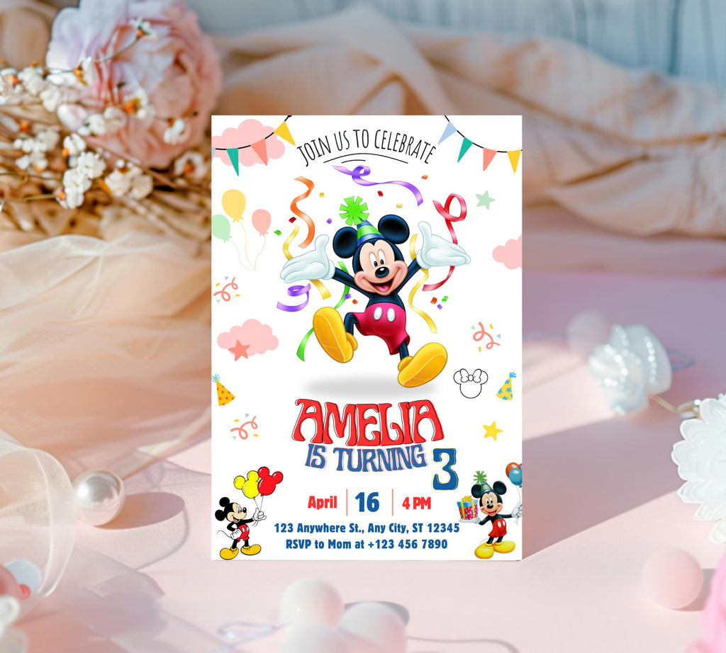 Mickey Mouse Birthday Invitation | Editable & Printable Template | Cute Mickey Mouse Party Invite| Disney Friend Birthday| Editable Template