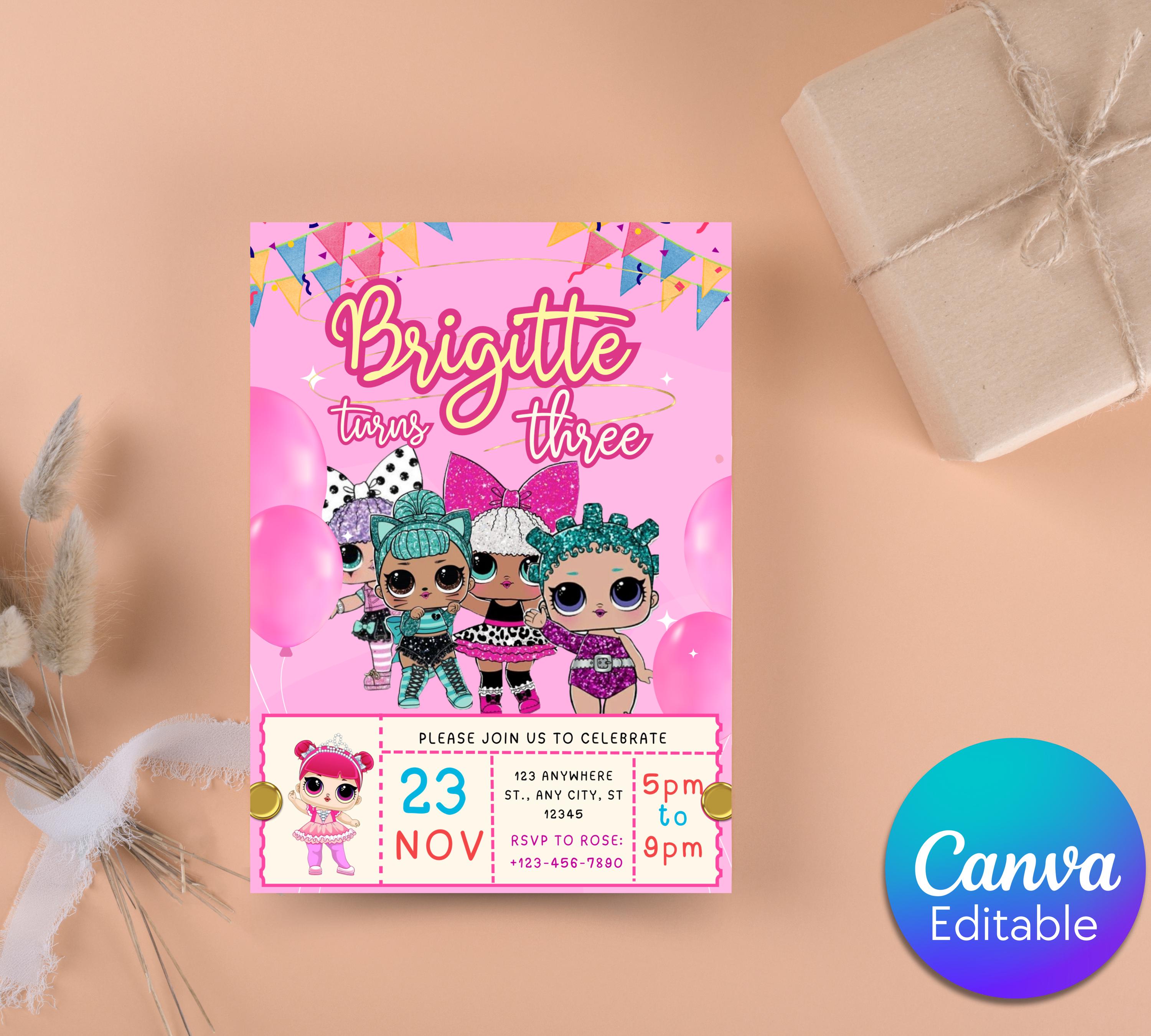 Little Doll Birthday Invitation| Lola Kid Invitation| Pink Doll Party Invitation| Little Pink Doll Birthday Invitations| Editable Template