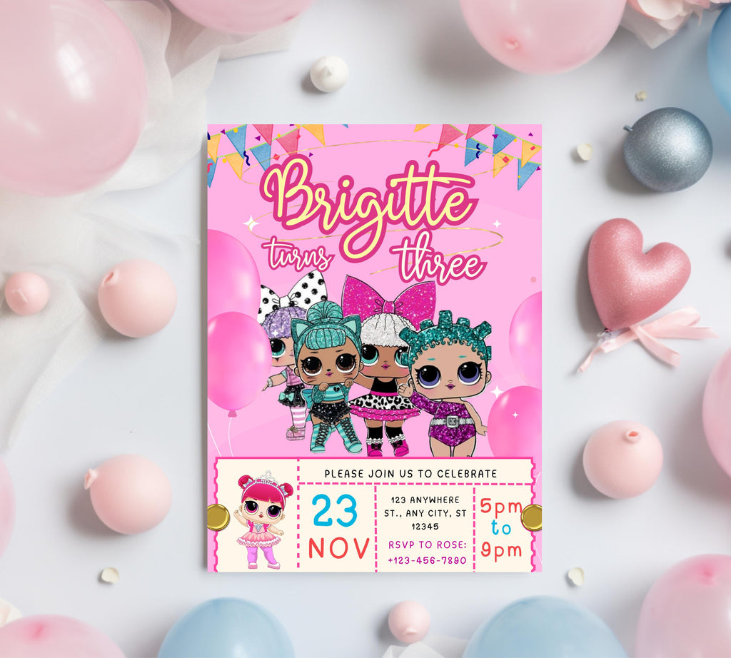 Little Doll Birthday Invitation| Lola Kid Invitation| Pink Doll Party Invitation| Little Pink Doll Birthday Invitations| Editable Template